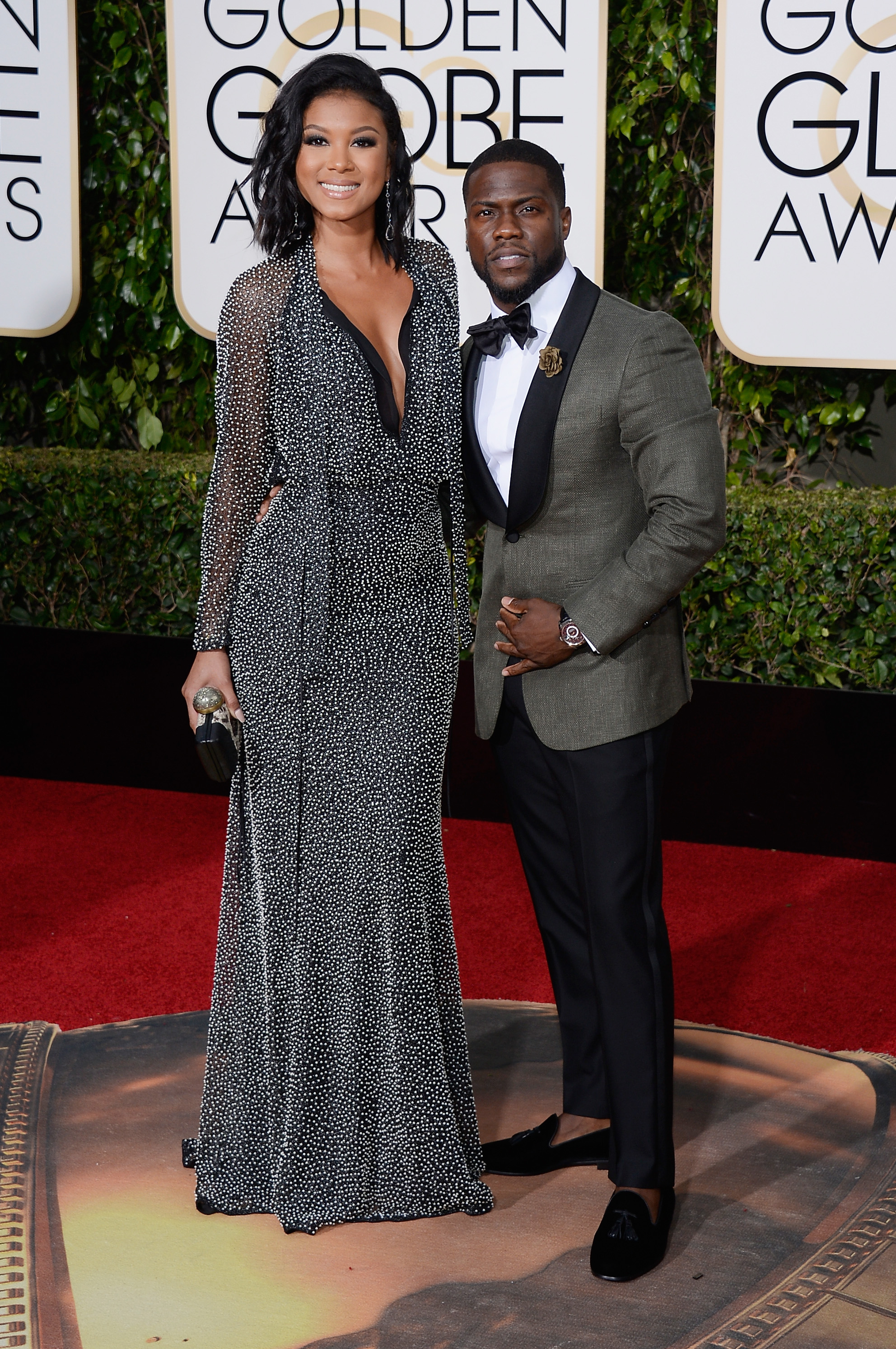 Eniko Parrish and Kevin Hart arrive to the 73rd Annual Golden Globe Awards on Jan. 10, 2016 in Beverly Hills.