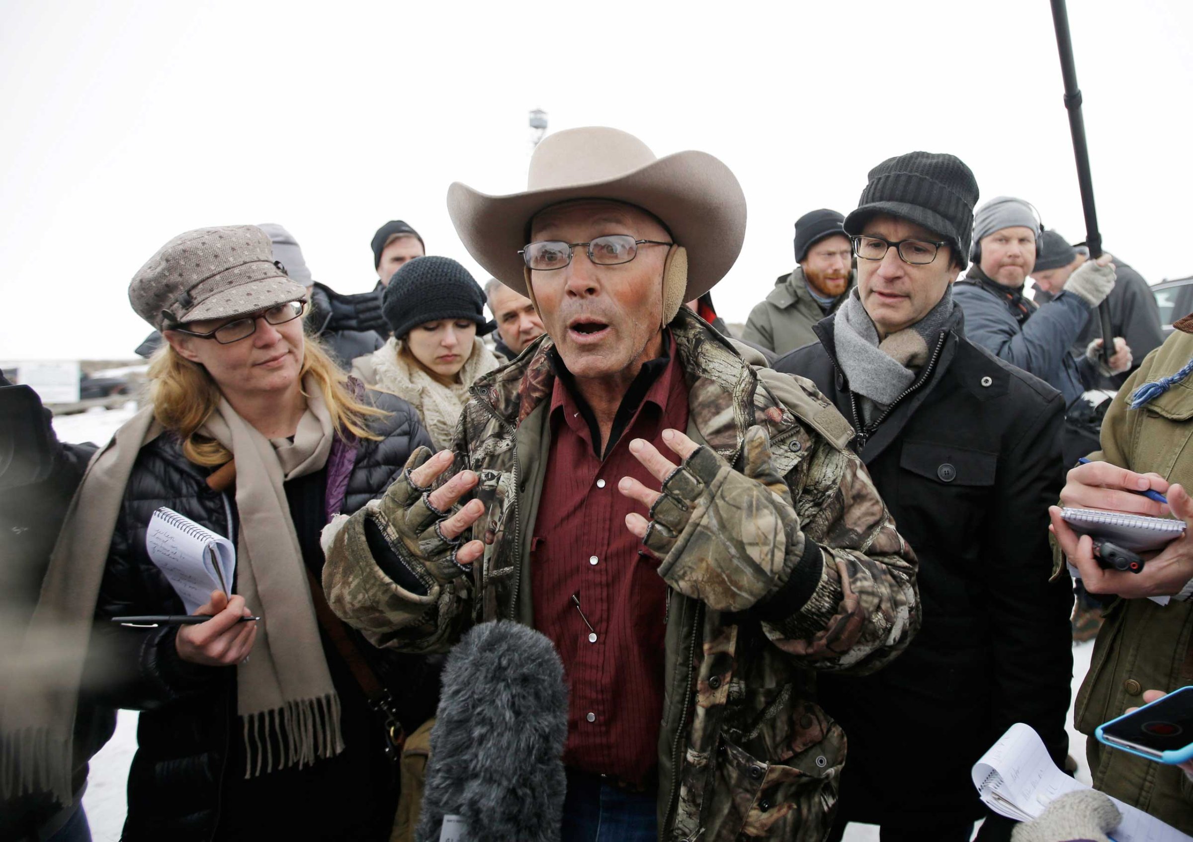 LaVoy Finicum, a rancher from Arizona who is part of the group occupying the Malheur National Wildlife Refuge, speaks during a news conference near Burns, Ore., on Jan. 5, 2016.