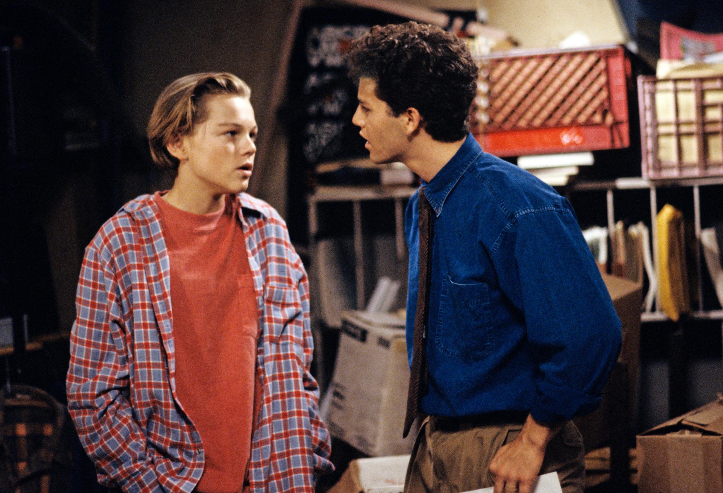 From left: Leonardo DiCaprio, as Luke Brower, and Kirk Cameron, as Mike Seaver, in a still from Growing Pains in 1991.