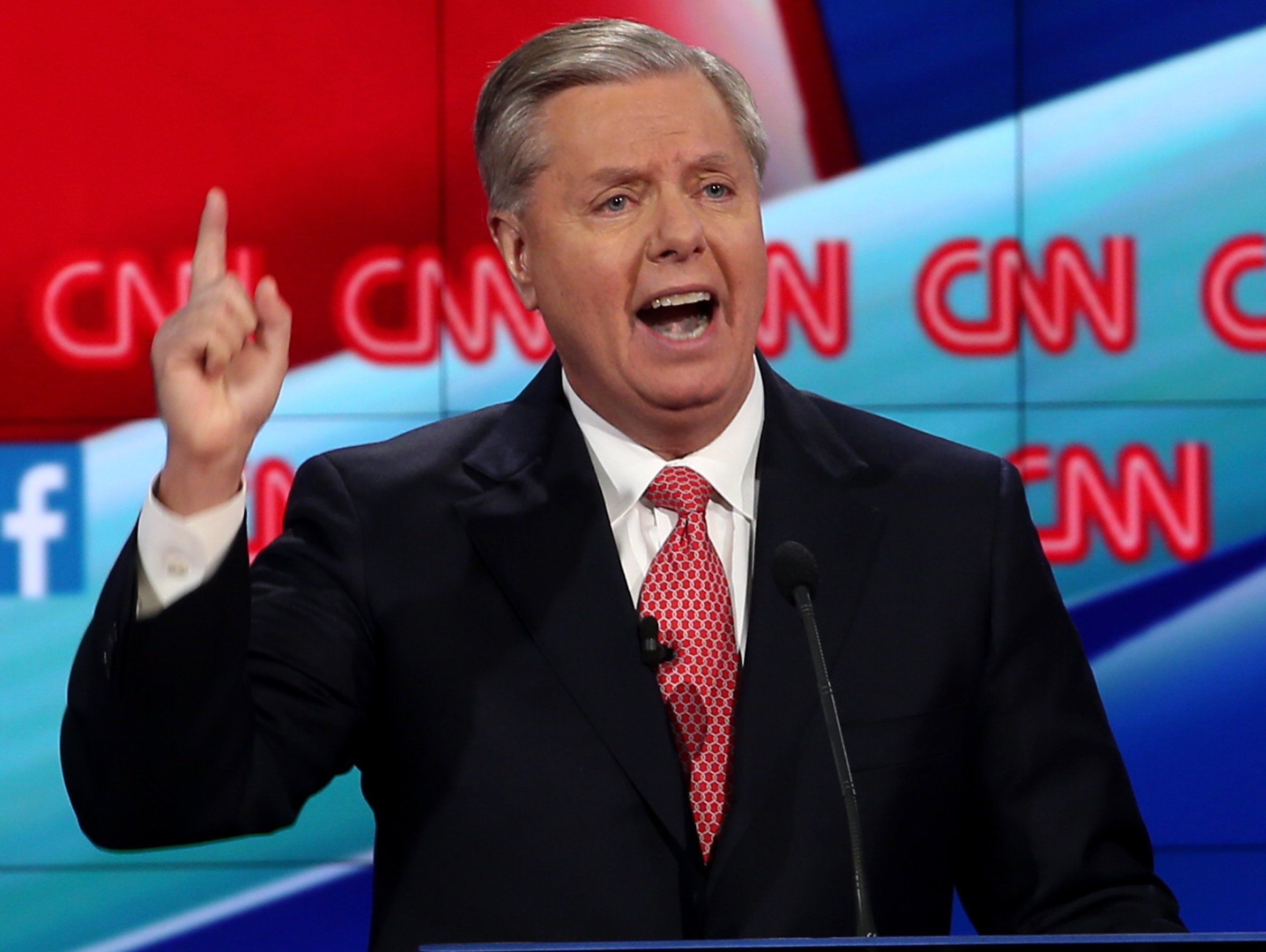 Republican presidential candidate Sen. Lindsey Graham (R-S.C.) during the CNN presidential debate at The Venetian Las Vegas on December 15, 2015 .