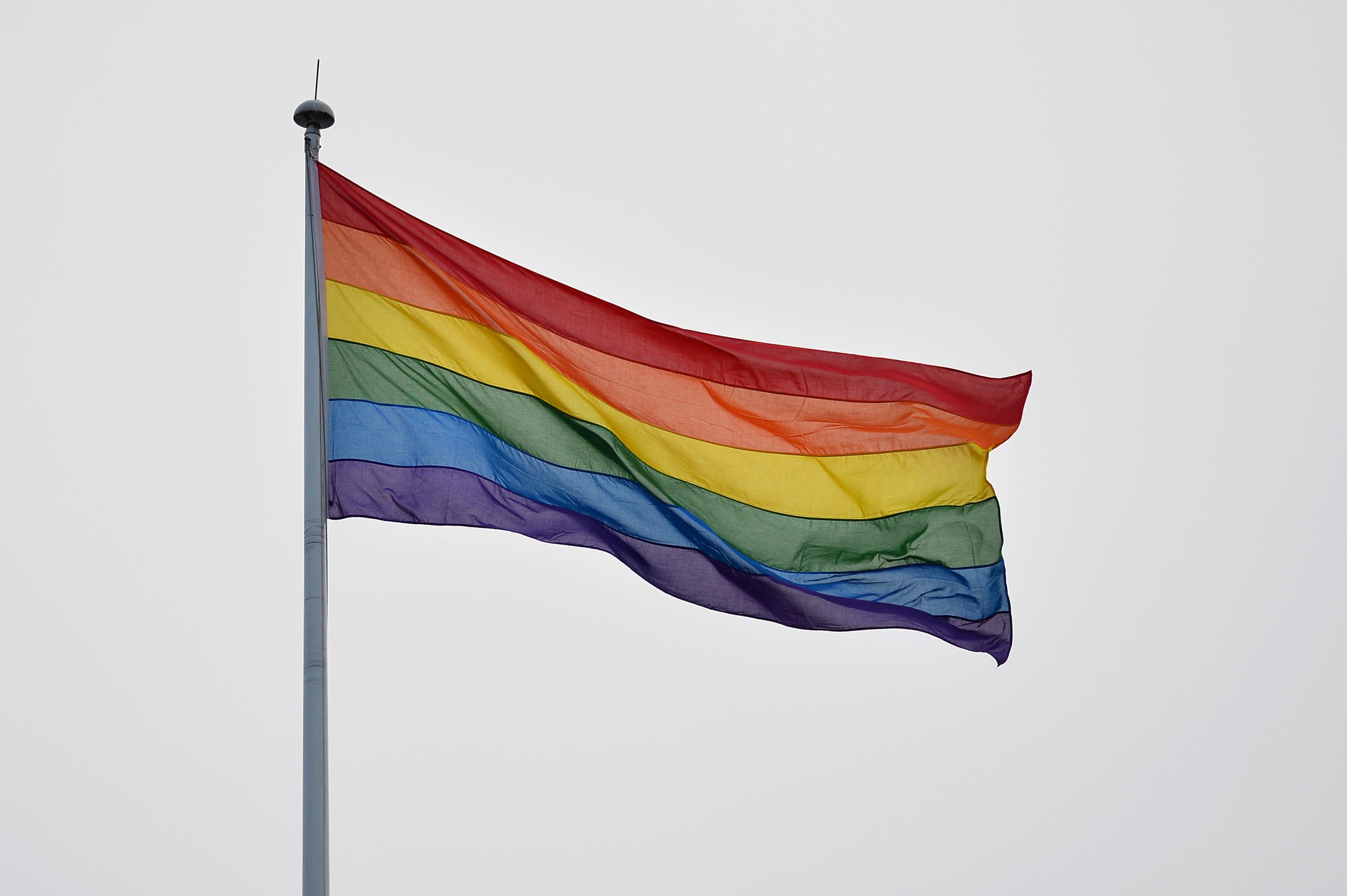 A rainbow gay pride flag flies on Whitehall in central London on Mar. 28, 2014. (Ben Stansall—AFP/Getty Images)