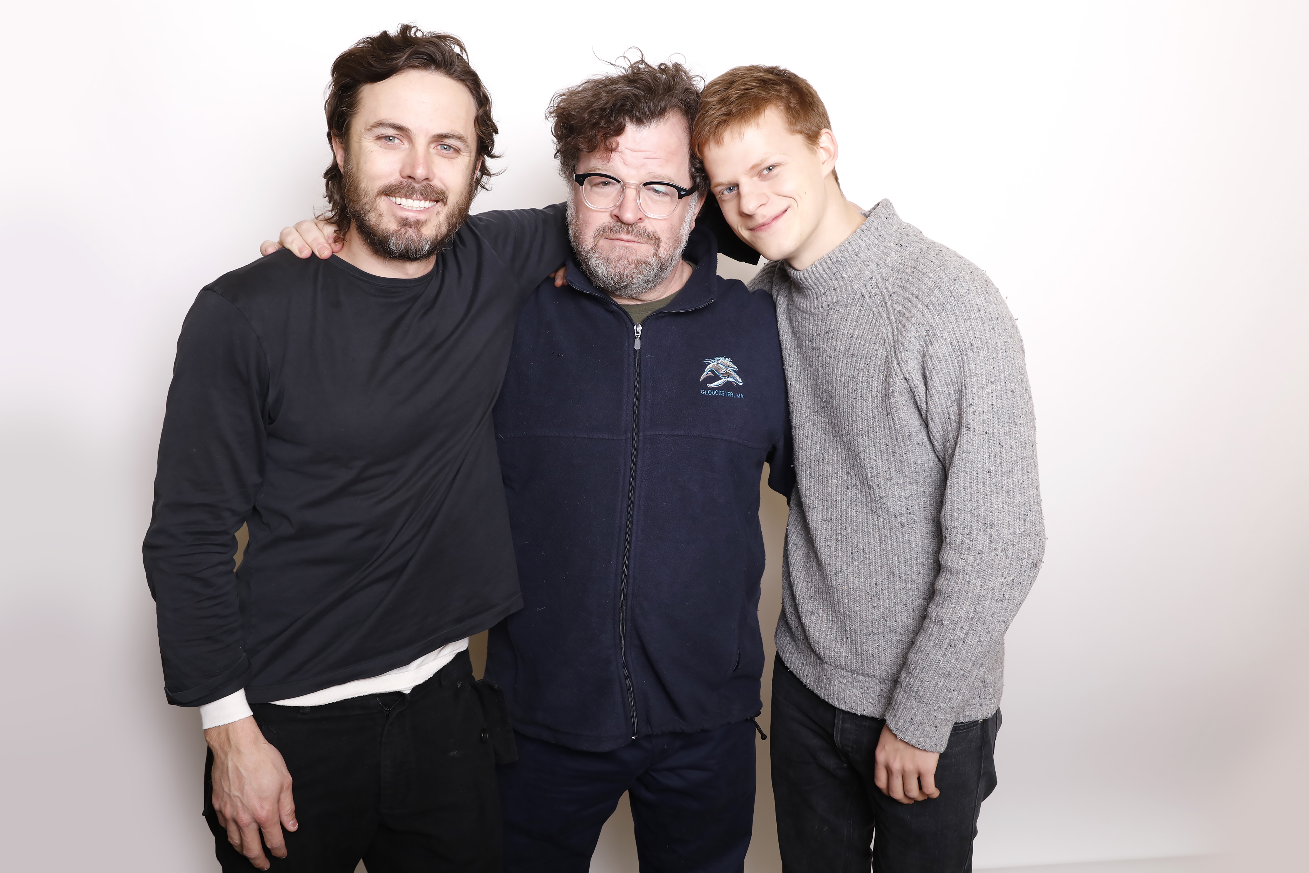 Director Kenneth Lonergan poses with actors Casey Affleck,  left, and Lucas Hedges for a portrait to promote the film 