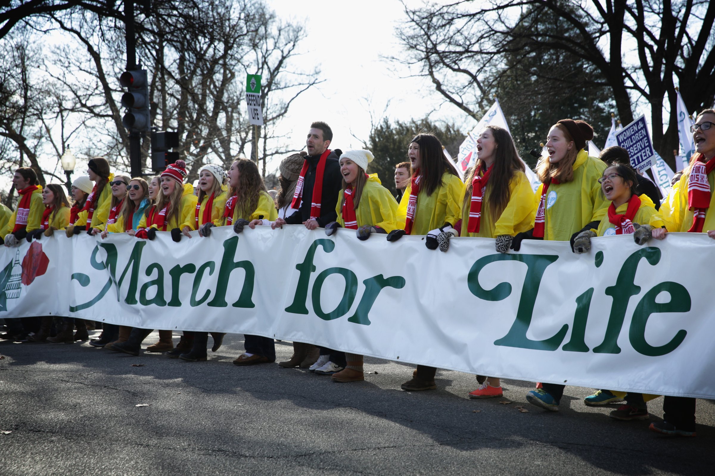 Activists participate in the annual March for Life as they pass in front of the U.S. Capitol in Washington, D.C., on Jan. 22, 2015.