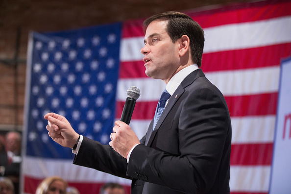 Republican presidential candidate Sen. Marco Rubio (R-FL) speaks to guests during a rally on January 6, 2016 in Marshalltown, Iowa.