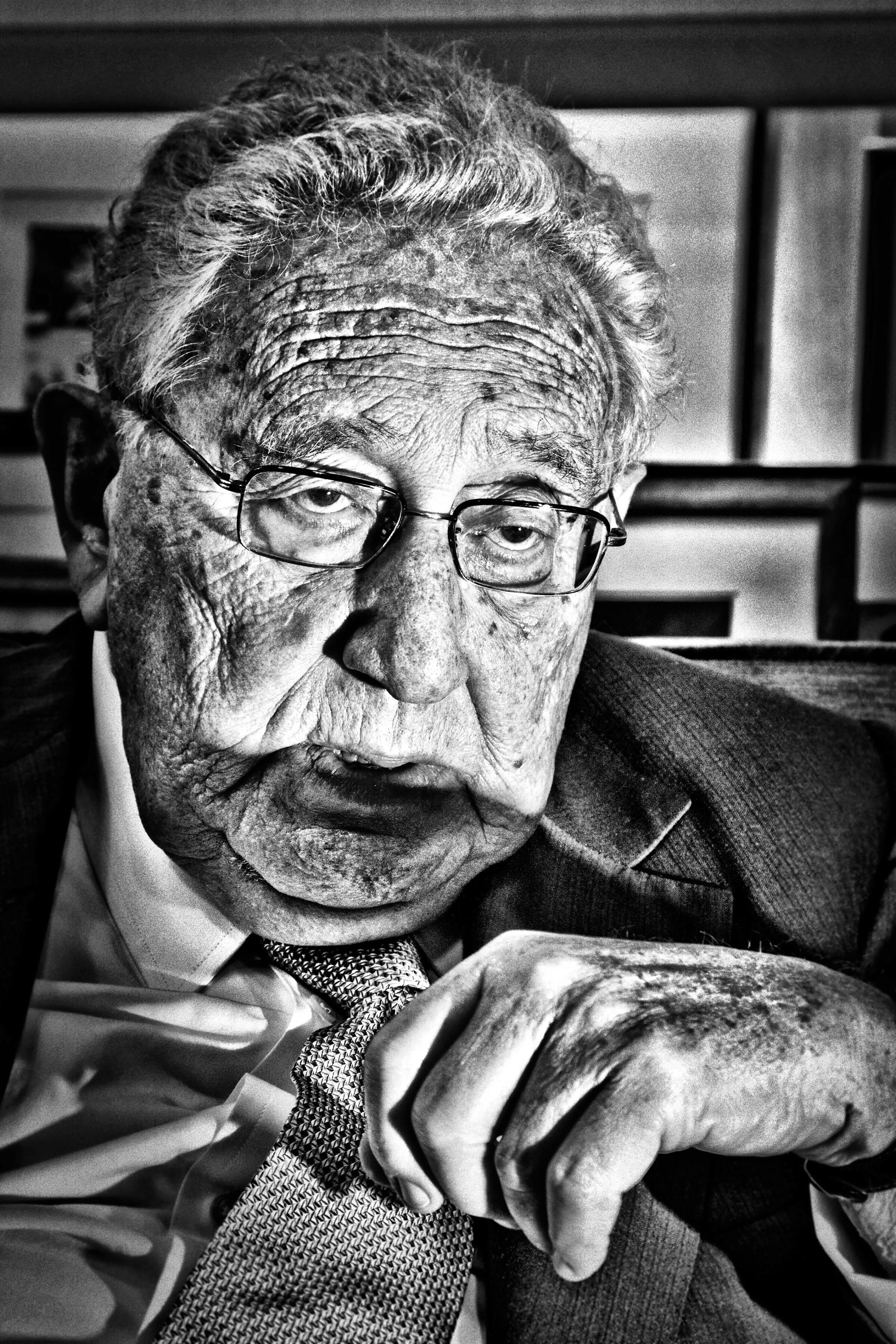 Former Secretary of State and Nobel Peace prize winner Dr. Henry Kissinger in his office at Kissinger Associates on Park Ave.  With Fortune Editor Andy Serwer.