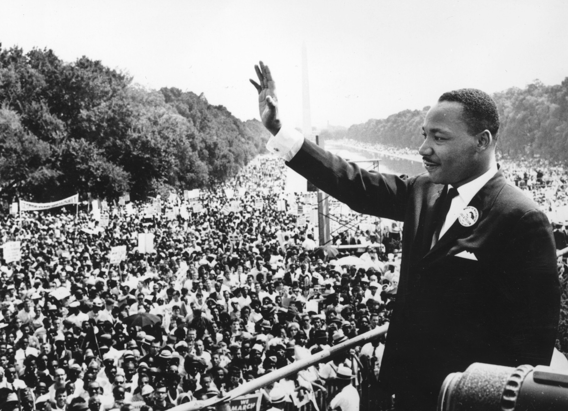 Black American civil rights leader Martin Luther King (1929 - 1968) addresses crowds during the March On Washington at the Lincoln Memorial, Washington DC, where he gave his 'I Have A Dream' speech.