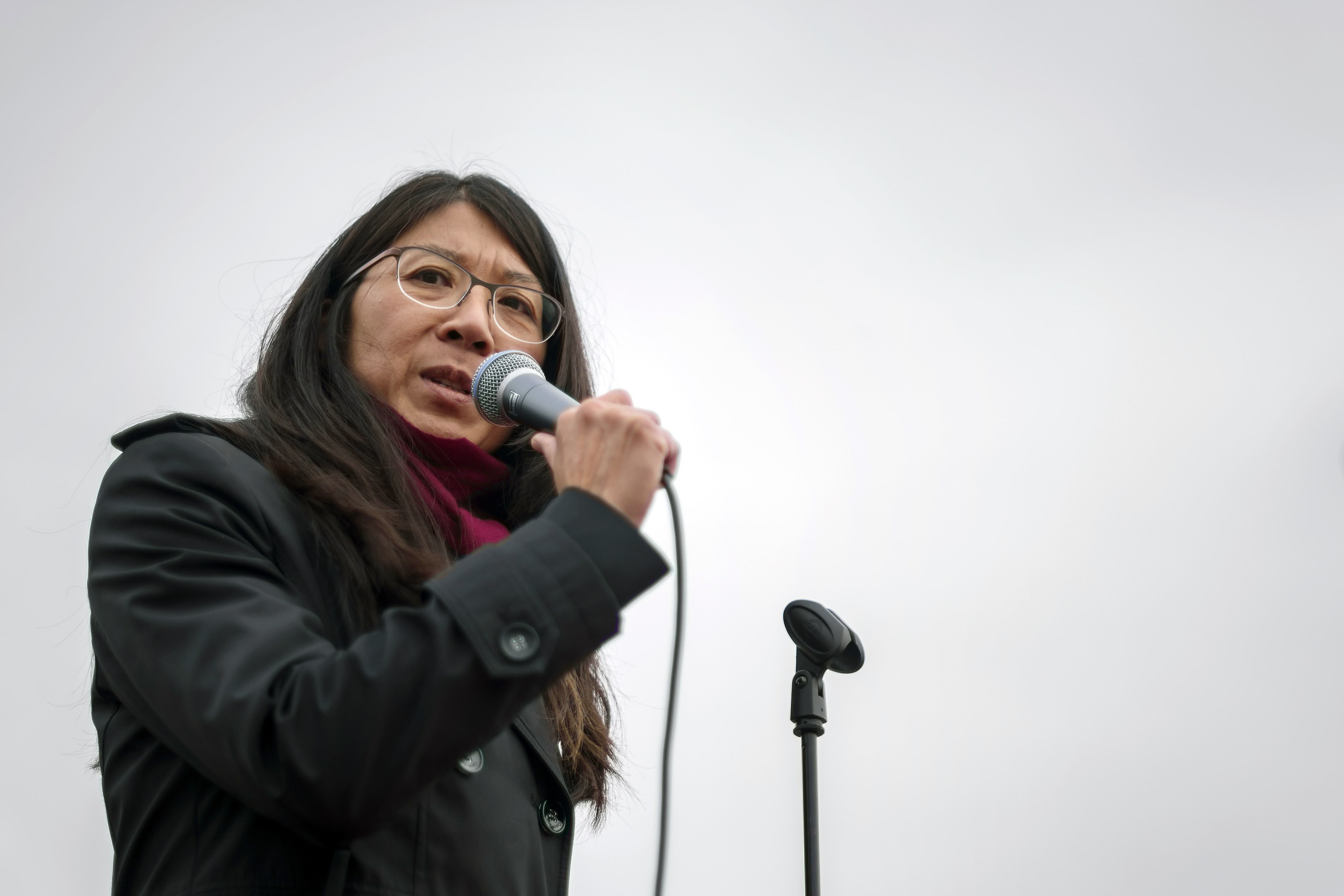 Doctors Without Borders, also known by its French name Medecins Sans Frontieres (MSF) International President Joanne Liu delivers a speech during a demonstration on November 3, 2015 in Geneva, following the bombing on October 3, 2015 by US forces of a hospital of the medical charity in the northern Afghanistan city of Kunduz which killed 22 people, including 12 of the medical charity's staff.  AFP PHOTO / FABRICE COFFRINI        (Photo credit should read FABRICE COFFRINI/AFP/Getty Images)
