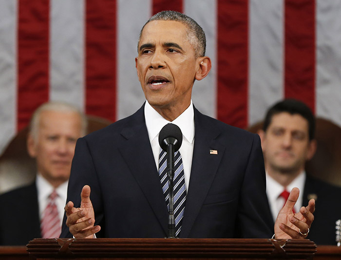 President Barack Obama delivers his State of the Union address before a joint session of Congress on Capitol Hill in Washington, D.C., on Jan. 12, 2016.