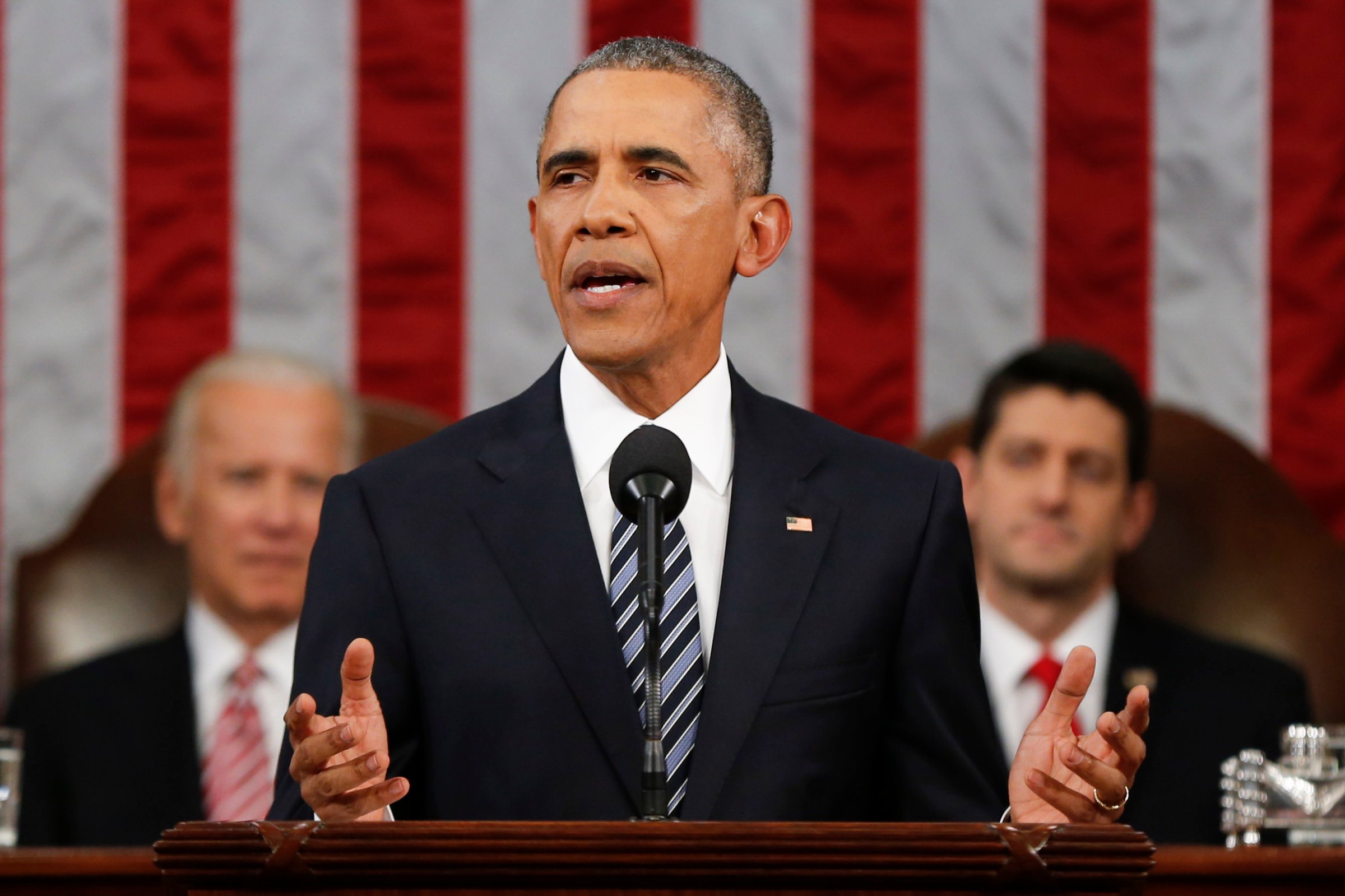 President Barack Obama delivers his State of the Union address before a joint session of Congress on Capitol Hill in Washington, D.C., on Jan. 12, 2016.