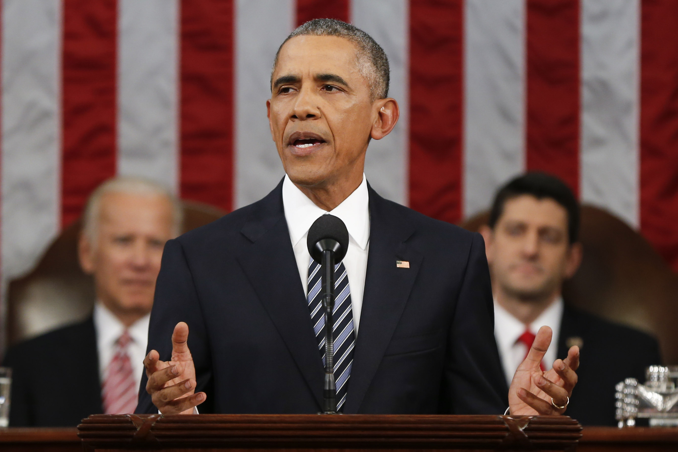 President Barack Obama delivers his State of the Union address before a joint session of Congress on Capitol Hill in Washington, D.C., on Jan. 12, 2016. (Evan Vucci — Pool/Getty Images)