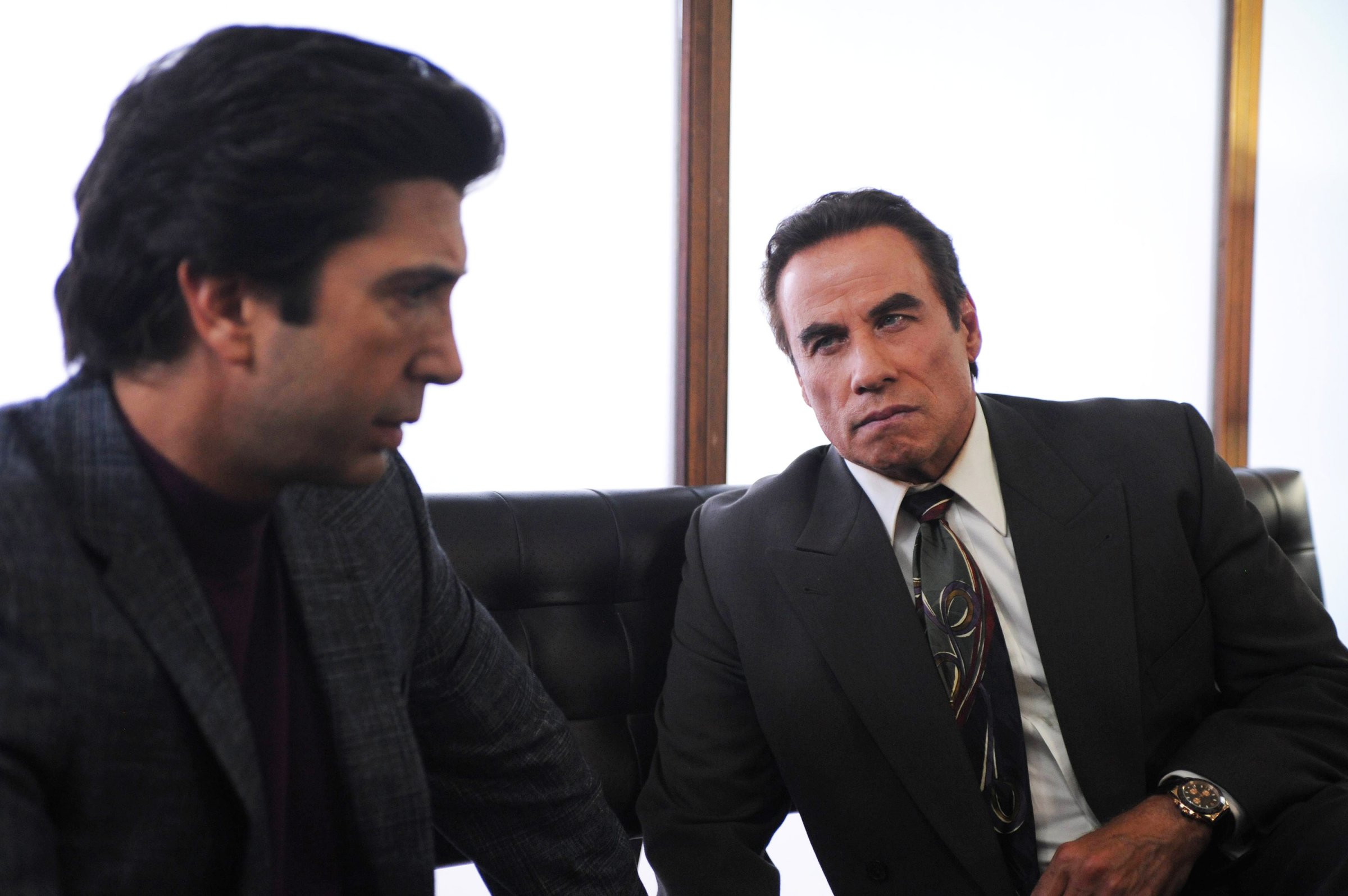 David Schwimmer as Robert Kardashian and John Travolta as Robert Shapiro in The People v. O. J. Simpson.