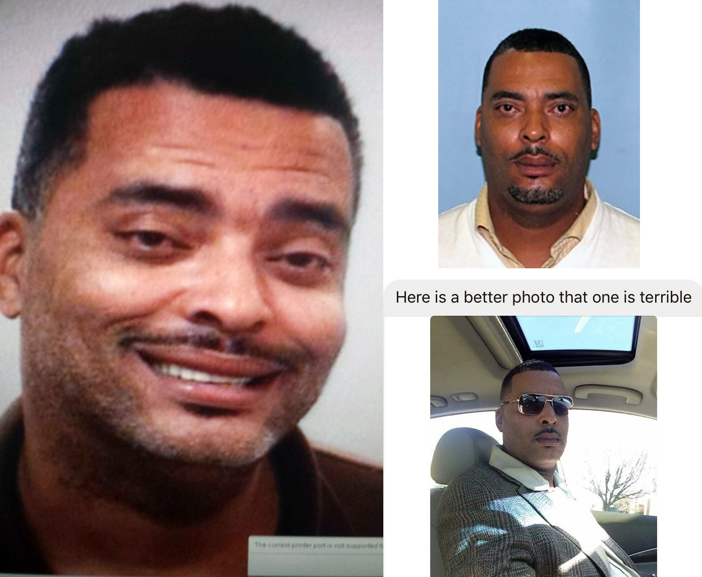 This combination of images released by the Lima Police Department of Lima, Ohio, on its Facebook page on Jan. 6, show Donald A "Chip" Pugh, a person of interest in several other cases including an arson and vandalism. The image at bottom right was provided by Pugh and posted with the following caption: "This photo was sent to us by Mr. Pugh himself. We thank him for being helpful, but now we would appreciate it if he would come speak to us at the LPD about his charges."