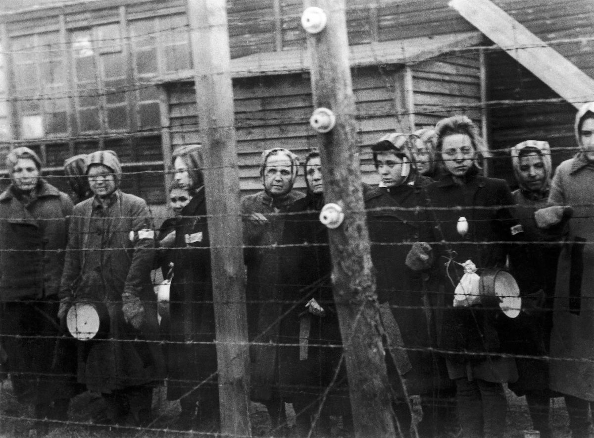 On March 30, 1945, women at Ravensbruck wait to be liberated. (Gamma-Keystone / Getty Images)