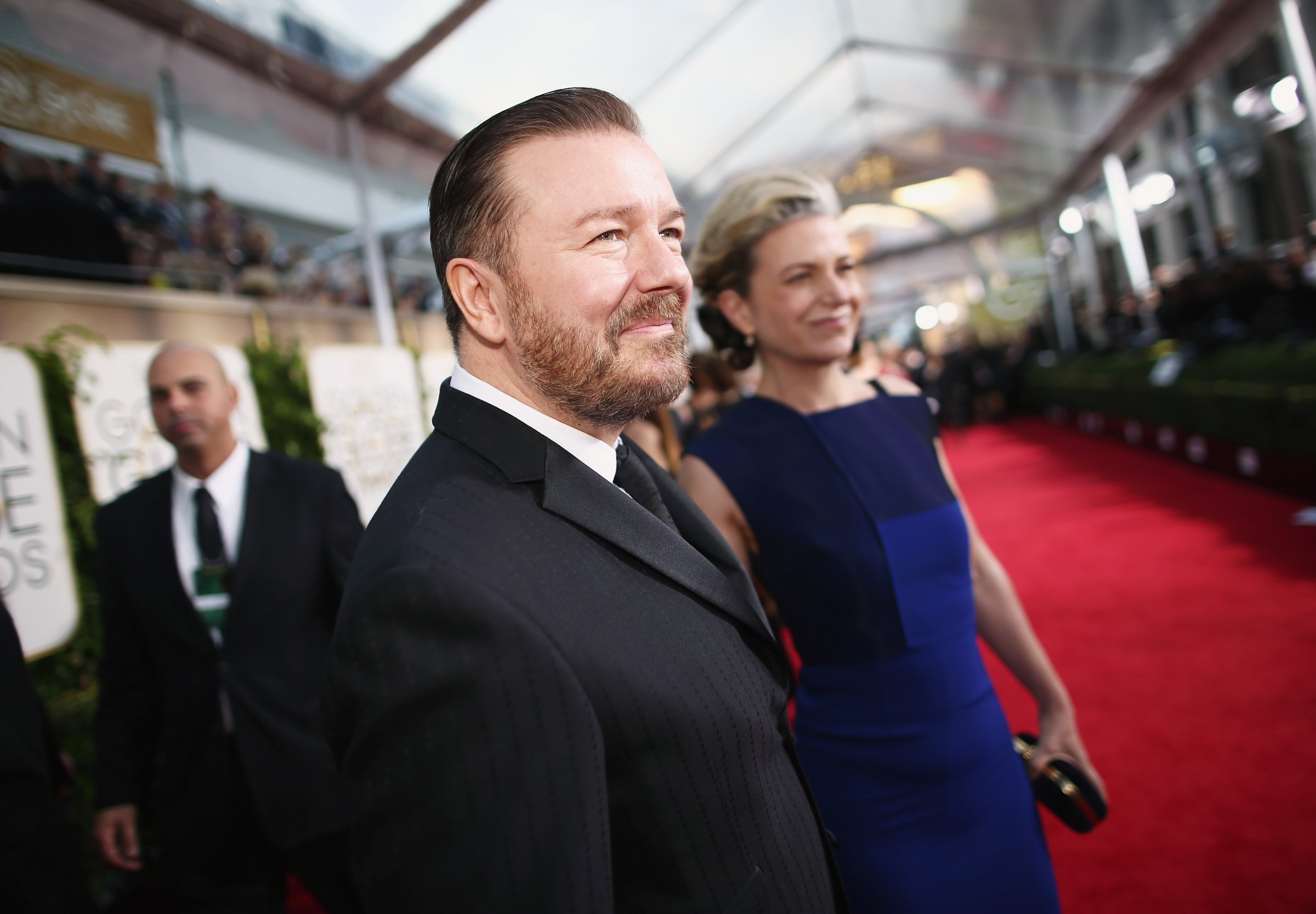 Ricky Gervais arriving at last year's 72nd Annual Golden Globe Awards held at the Beverly Hilton Hotel in Los Angeles on Jan. 11, 2015.