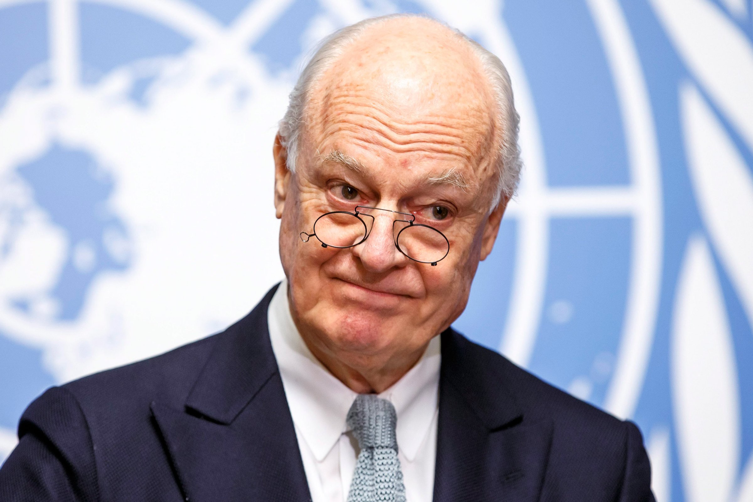 United Nations Special Envoy of the Secretary-General for Syria Staffan de Mistura informs the media on the upcoming talks during a press conference in Geneva, Switzerland, Jan. 25, 2016.