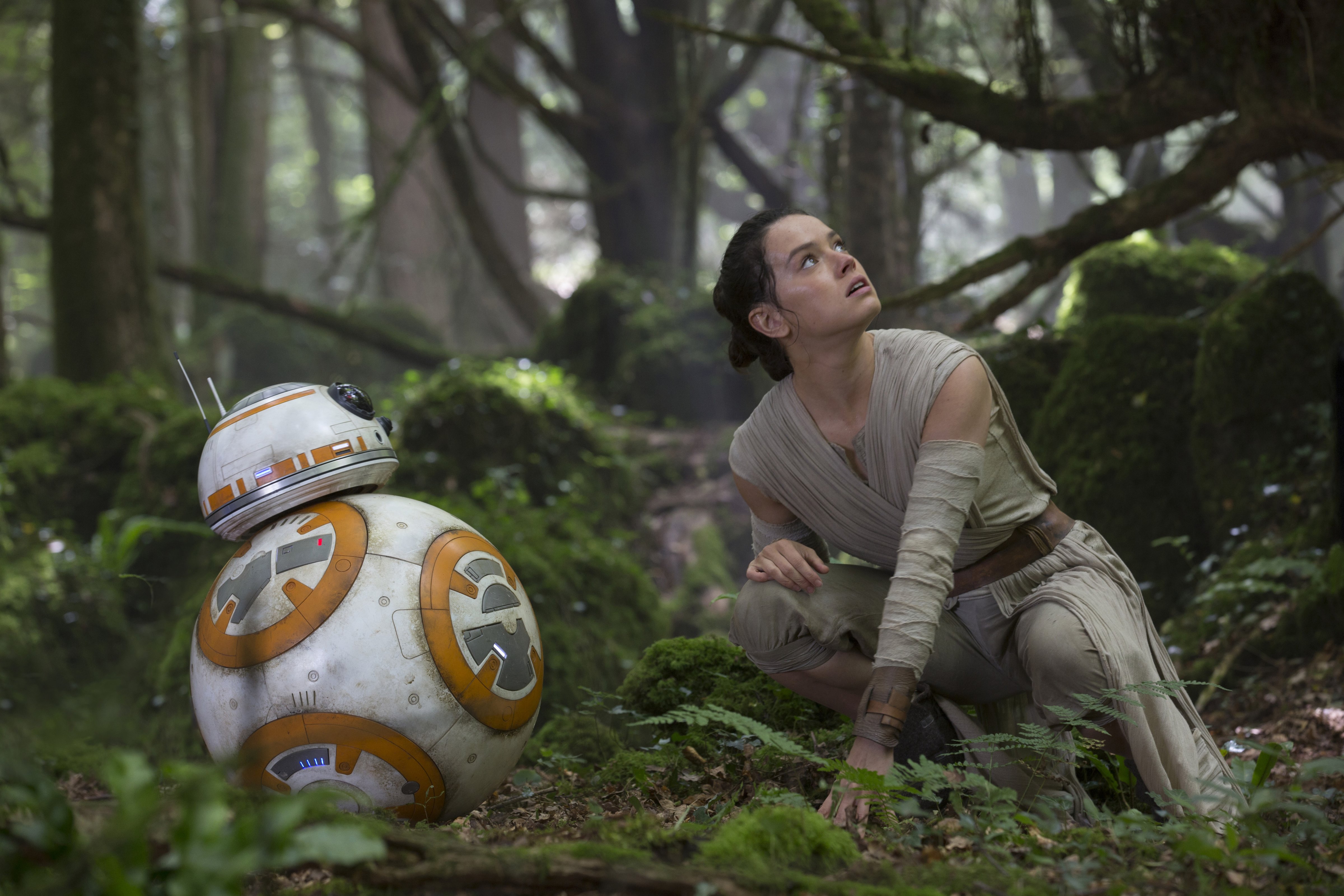 BB-8 and Rey, Daisy Ridley, in "Star Wars: The Force Awakens." (David James—Lucasfilm Ltd.)