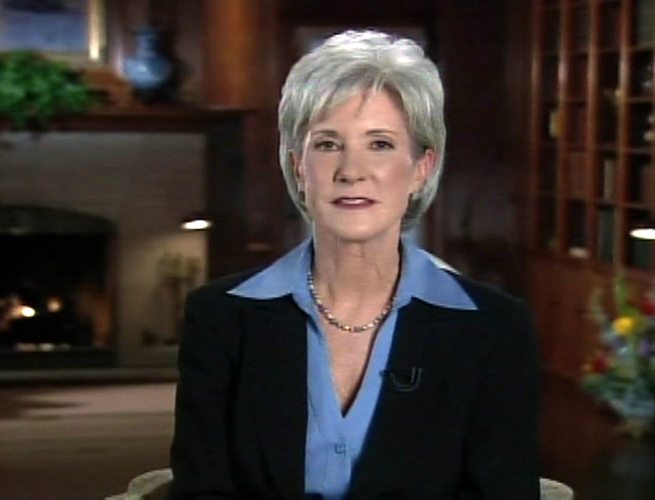 This still frame from television shows Kansas Gov. Kathleen Sebelius delivering the Democrat's response to the State of the Union address at Cedar Crest, the Kansas Governors' mansion, in Topeka, Kan., on Jan. 28, 2008.