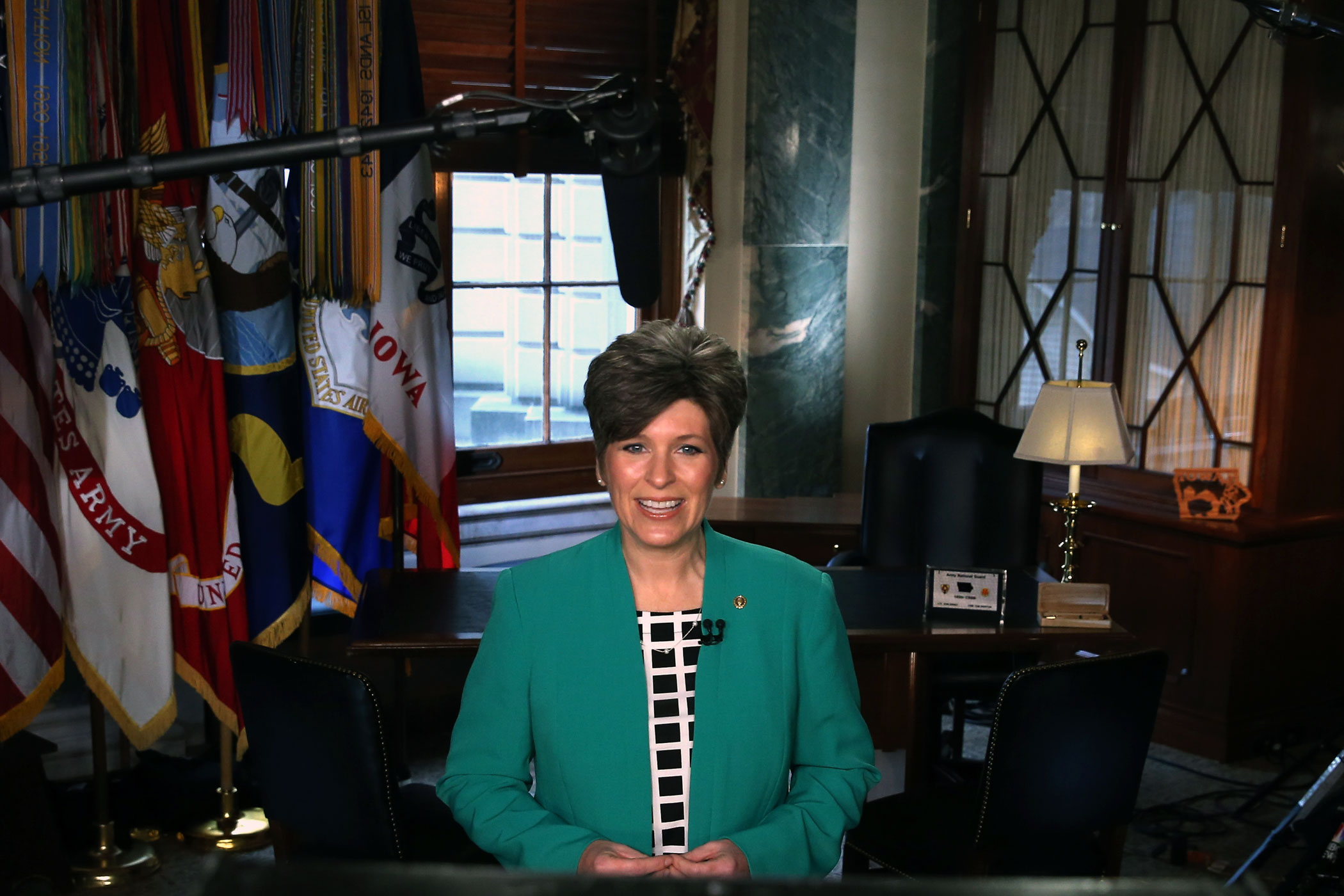 U.S. Sen. Joni Ernst prepares to deliver the Republican response to President Barack Obama's State of the Union address, on Capitol Hill on Jan. 20, 2015 in Washington.