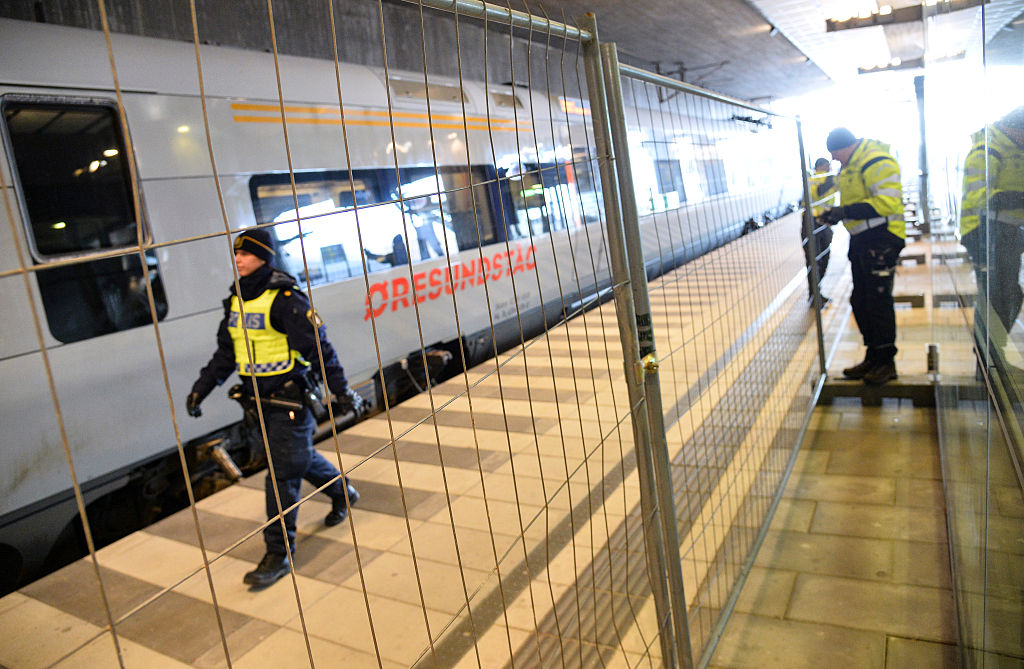 A temporary fence is erected between domestic and international tracks at Hyllie train station in southern Malmo, Sweden, on Jan. 3, 2016, to ease border control preventing illegal migrants to enter Sweden. (JOHAN NILSSON/TT/AFP/Getty Images)