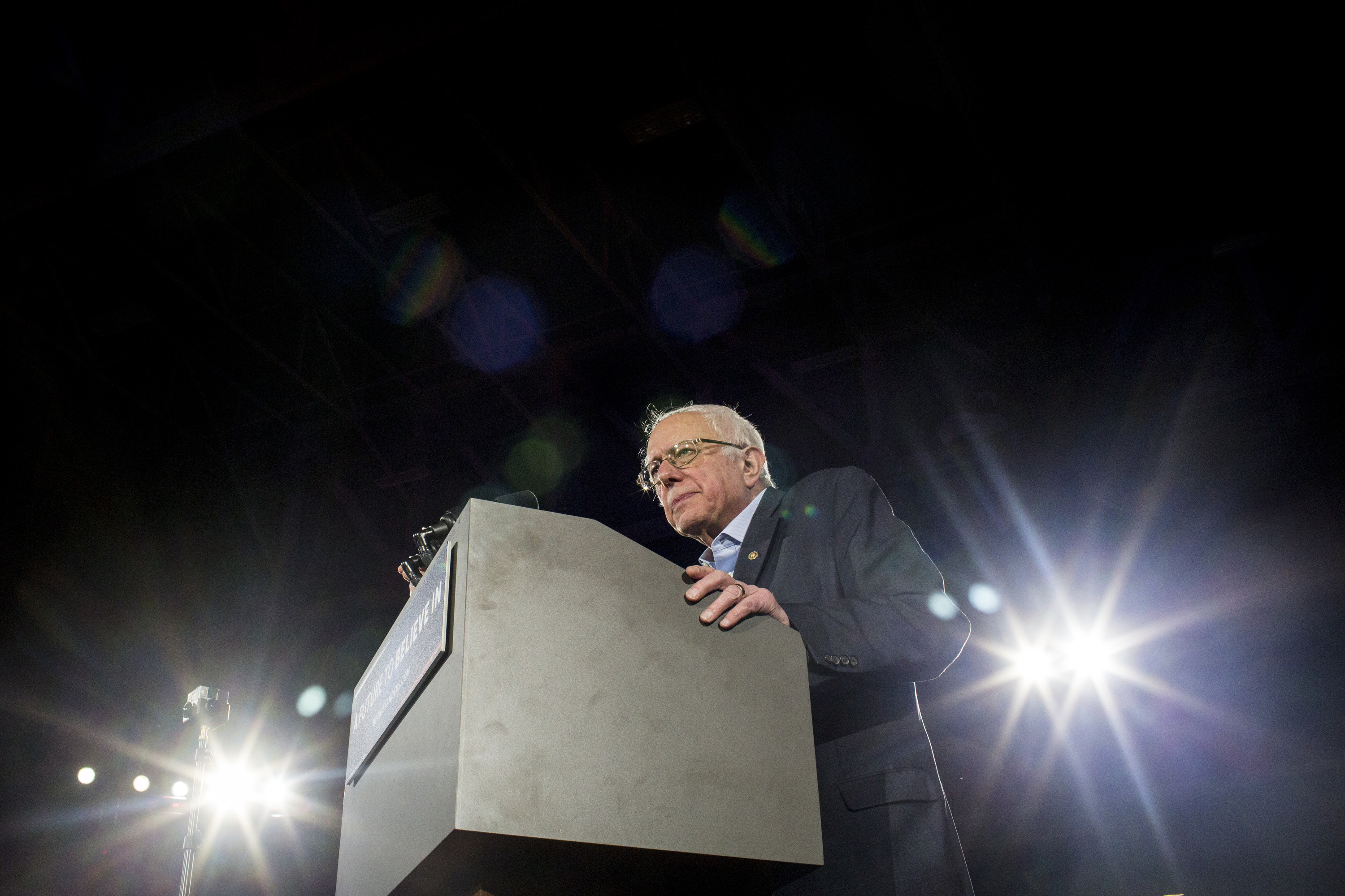 Bernie Sanders speaks to supporters at a campaign rally and concert in Iowa City, Iowa on Jan. 30, 2016. (Natalie Keyssar for TIME)