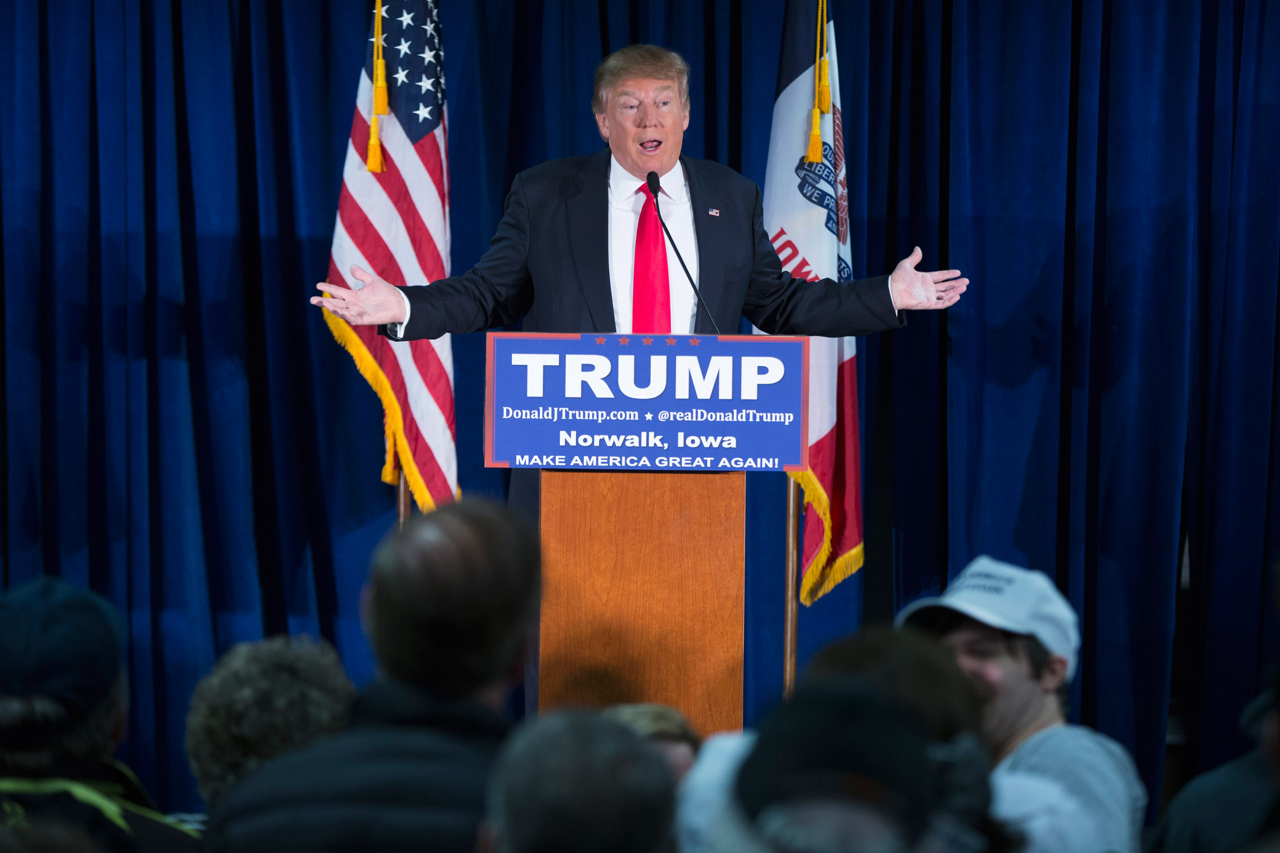 Republican presidential candidate Donald Trump speaks during a campaign event, Wednesday, Jan. 20, 2016, in Norwalk, Iowa. (AP Photo/Evan Vucci)