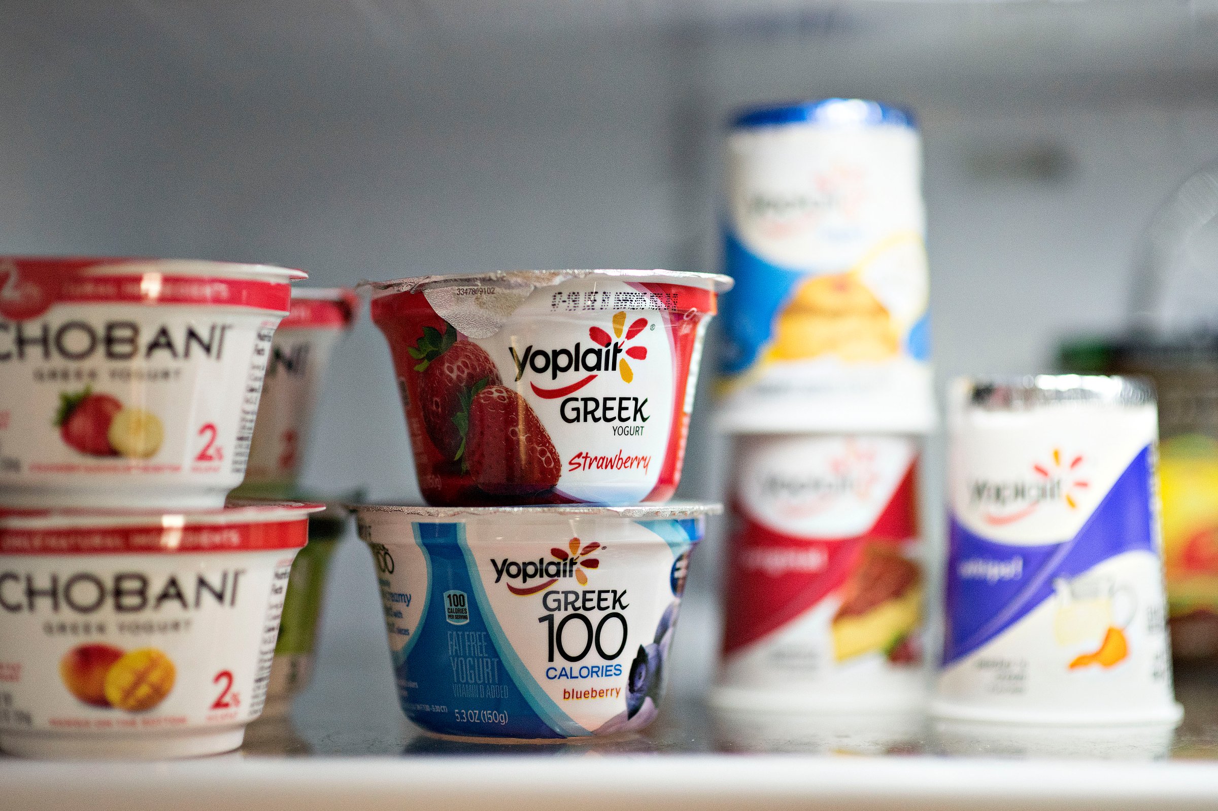 General Mills Inc. Yoplait brand yogurt products arranged for a photograph in Tiskilwa, Illinois, U.S., on Wednesday, March 18, 2015.