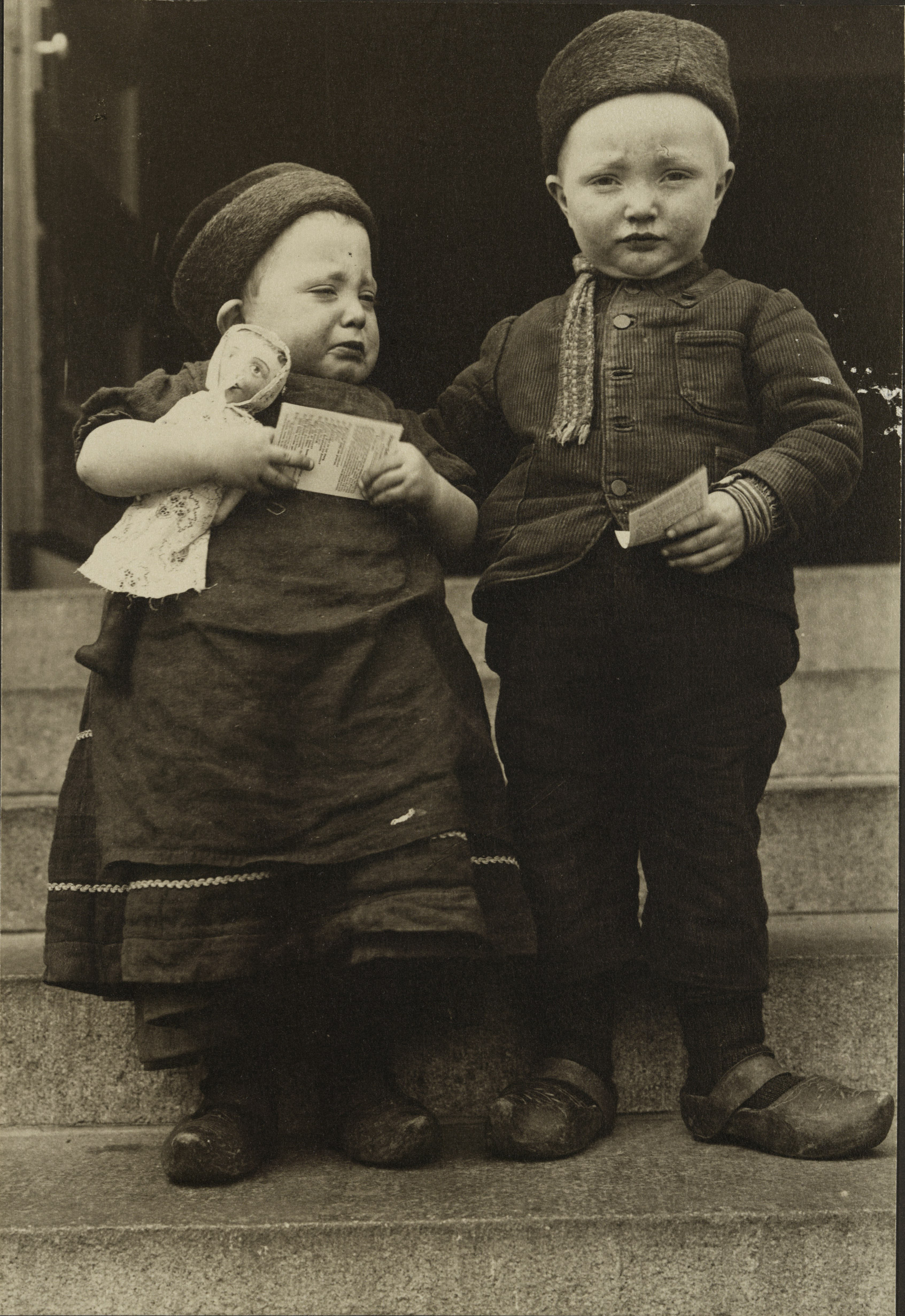 Portrait of Dutch siblings at the Ellis Island Immigration Station, circa 1905.