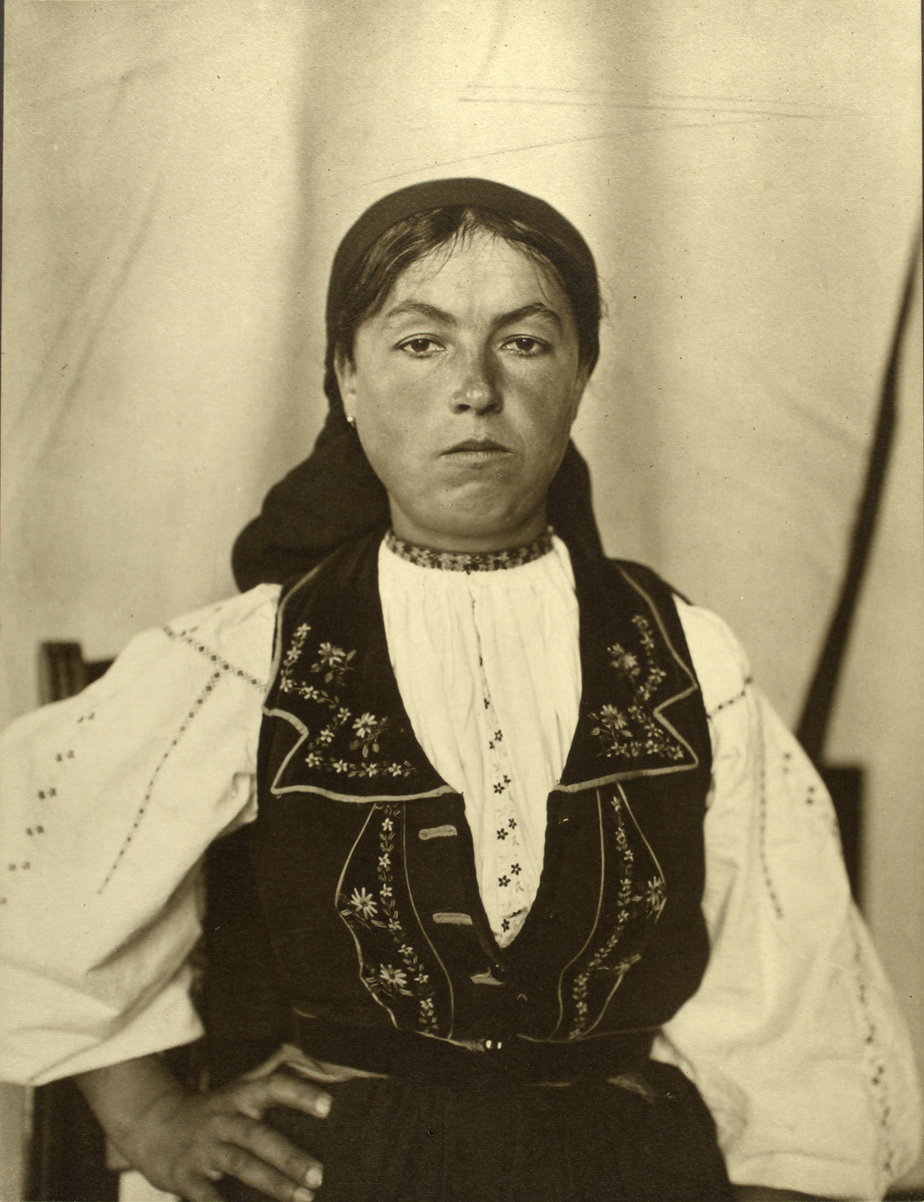 Portrait of a Romanian woman at the Ellis Island Immigration Station, circa 1905-1914.
