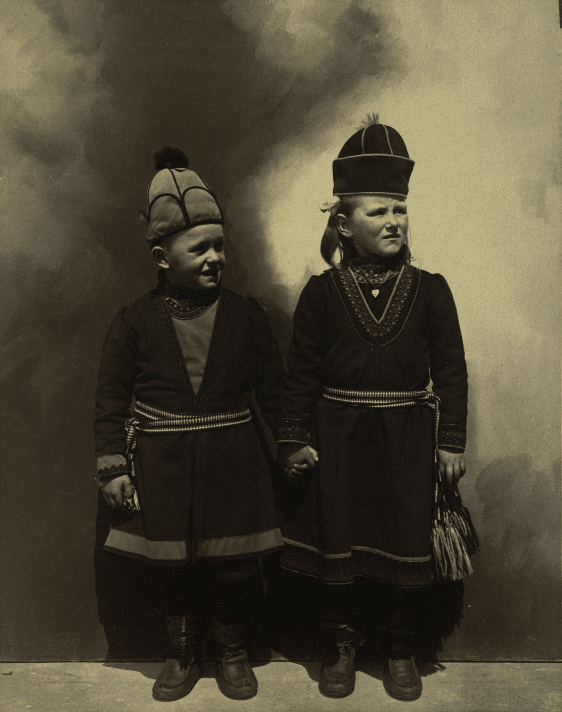 Portrait of Lapland children, possibly from Sweden at the Ellis Island Immigration Station, circa 1905-1914.