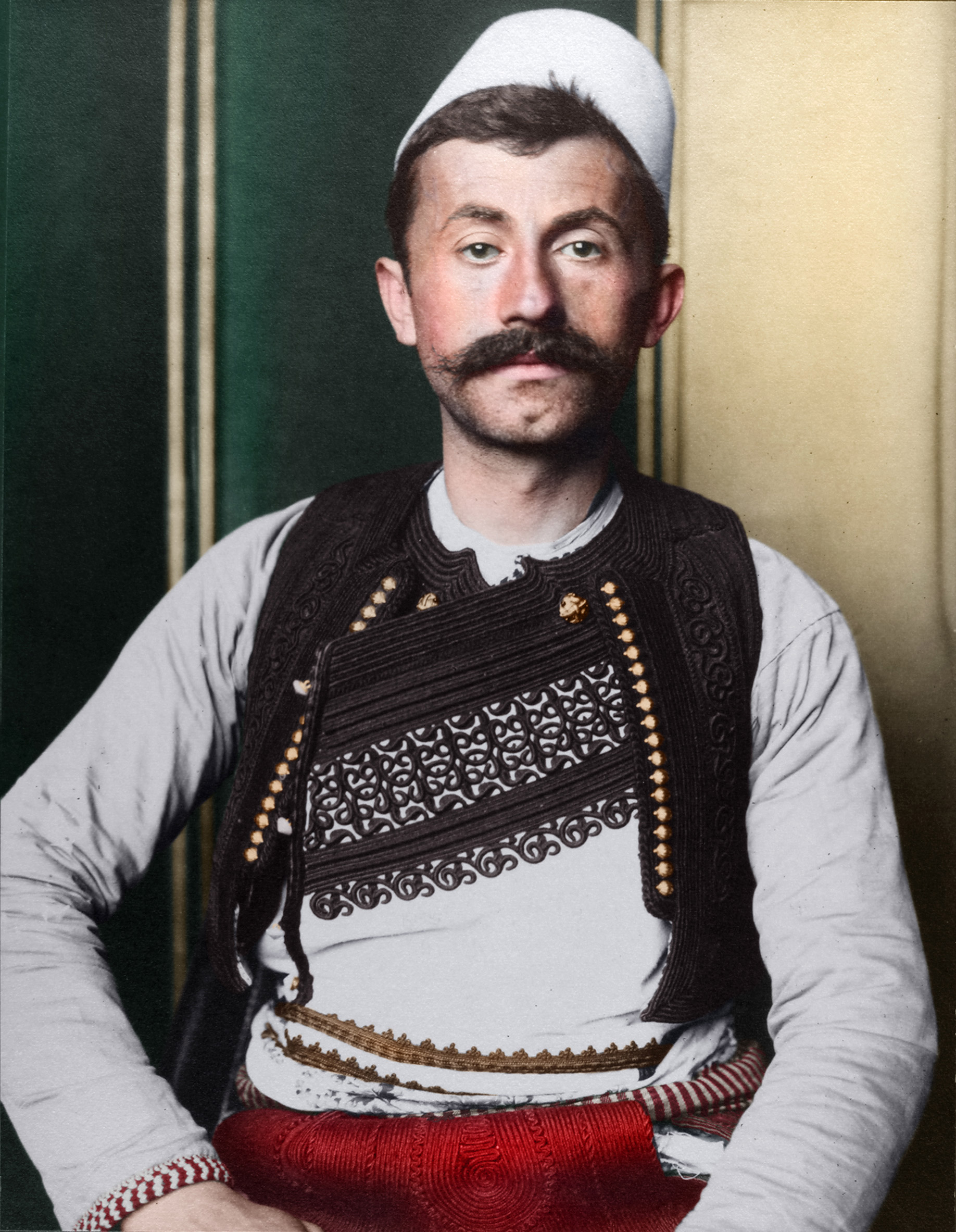 Portrait of an Albanian soldier at the Ellis Island Immigration Station, circa 1905-1914.