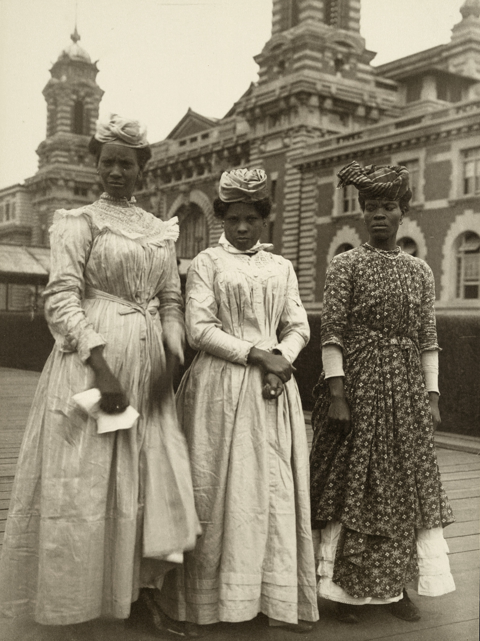 Portrait of three woman from Guadeloupe at the Ellis Island Immigration Station, 1911.