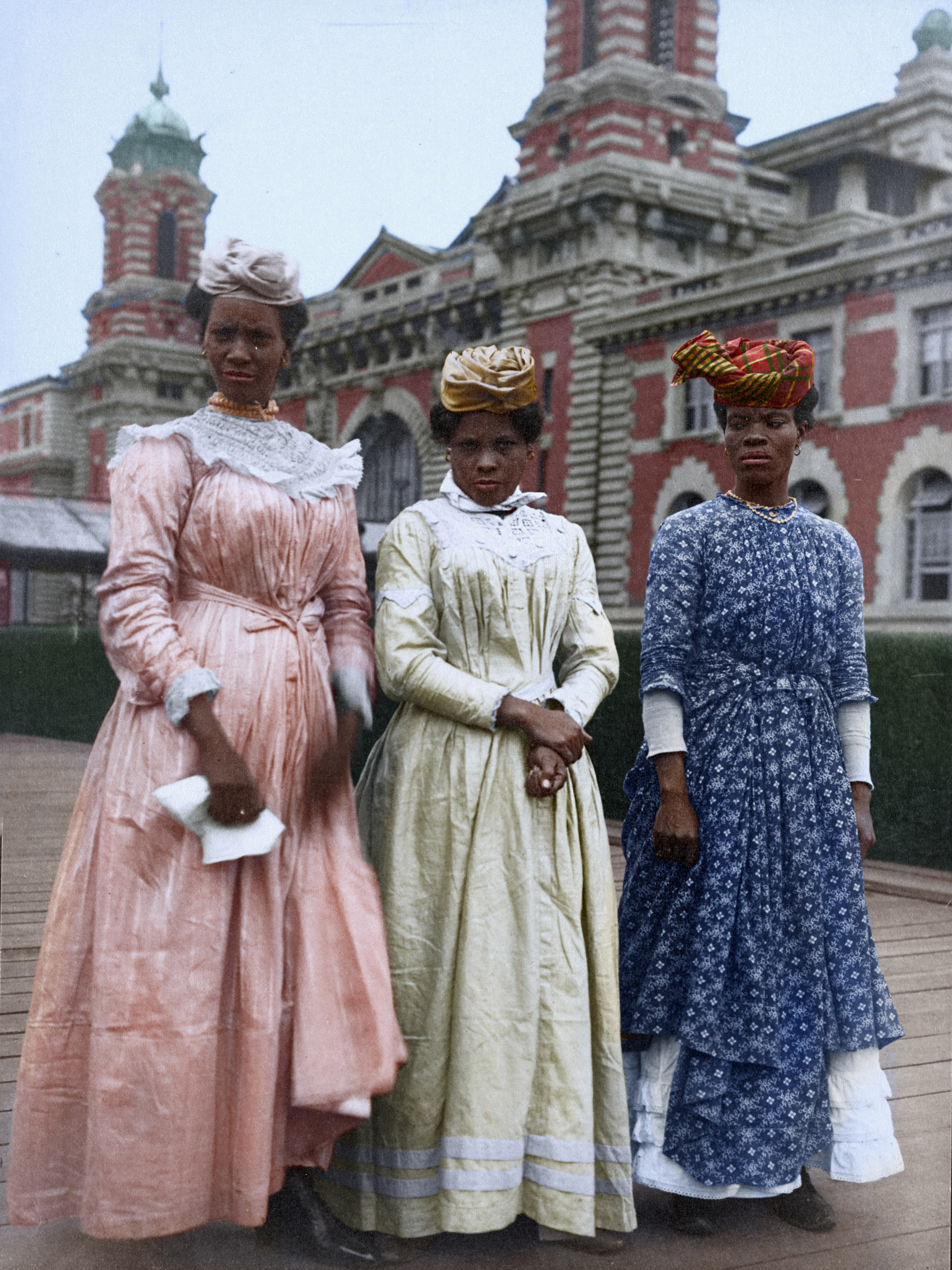Portrait of three woman from Guadeloupe at the Ellis Island Immigration Station, 1911.