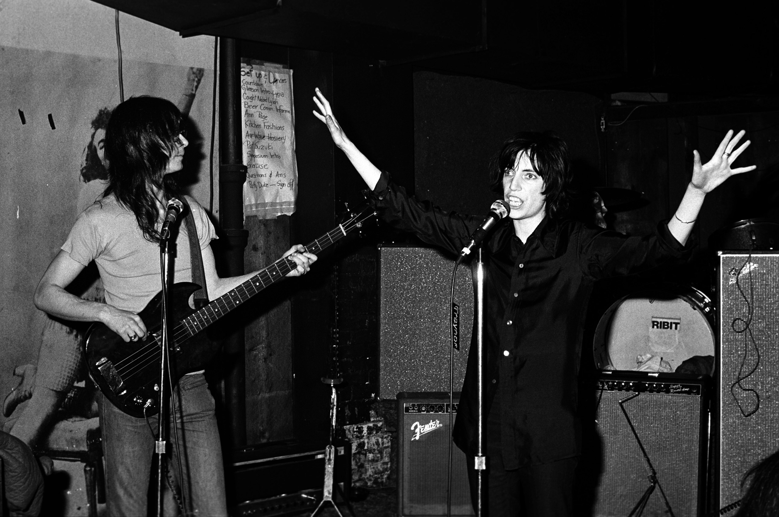 Patti Smith performing with Lenny Kaye at CBGB's club in New York City on April 4 1975.