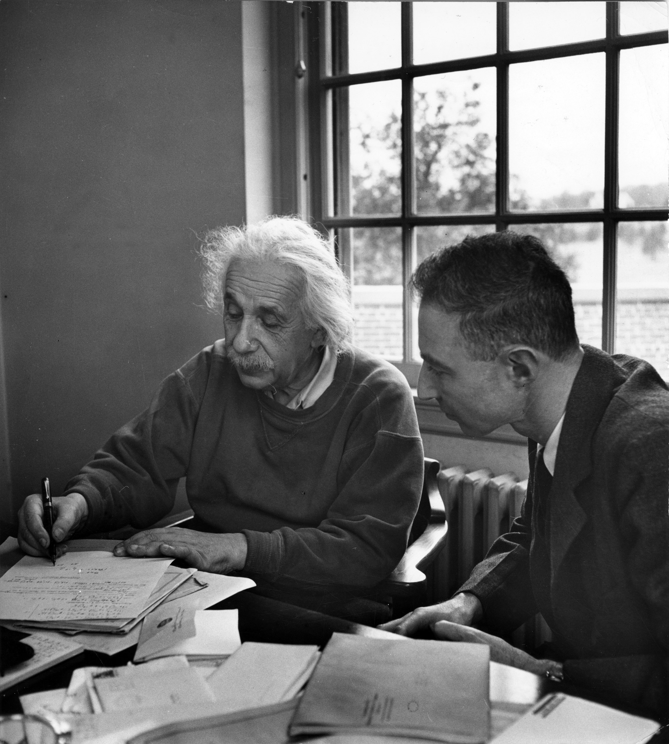 Albert Einstein and Robert Oppenheimer 1947