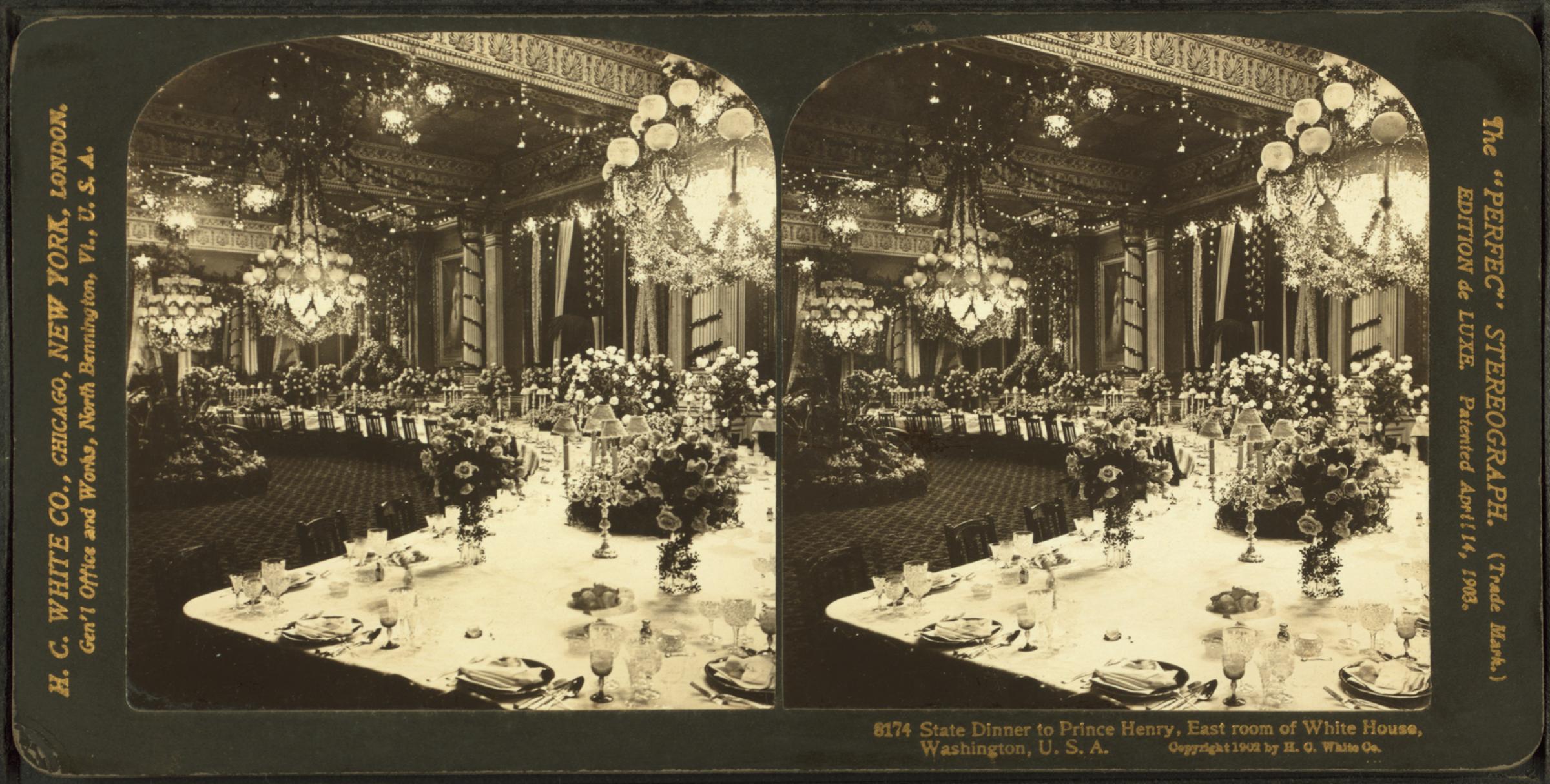 State dinner to Prince Henry. East Room of White House, Washington D.C., 1902. Theodore Roosevelt, President.