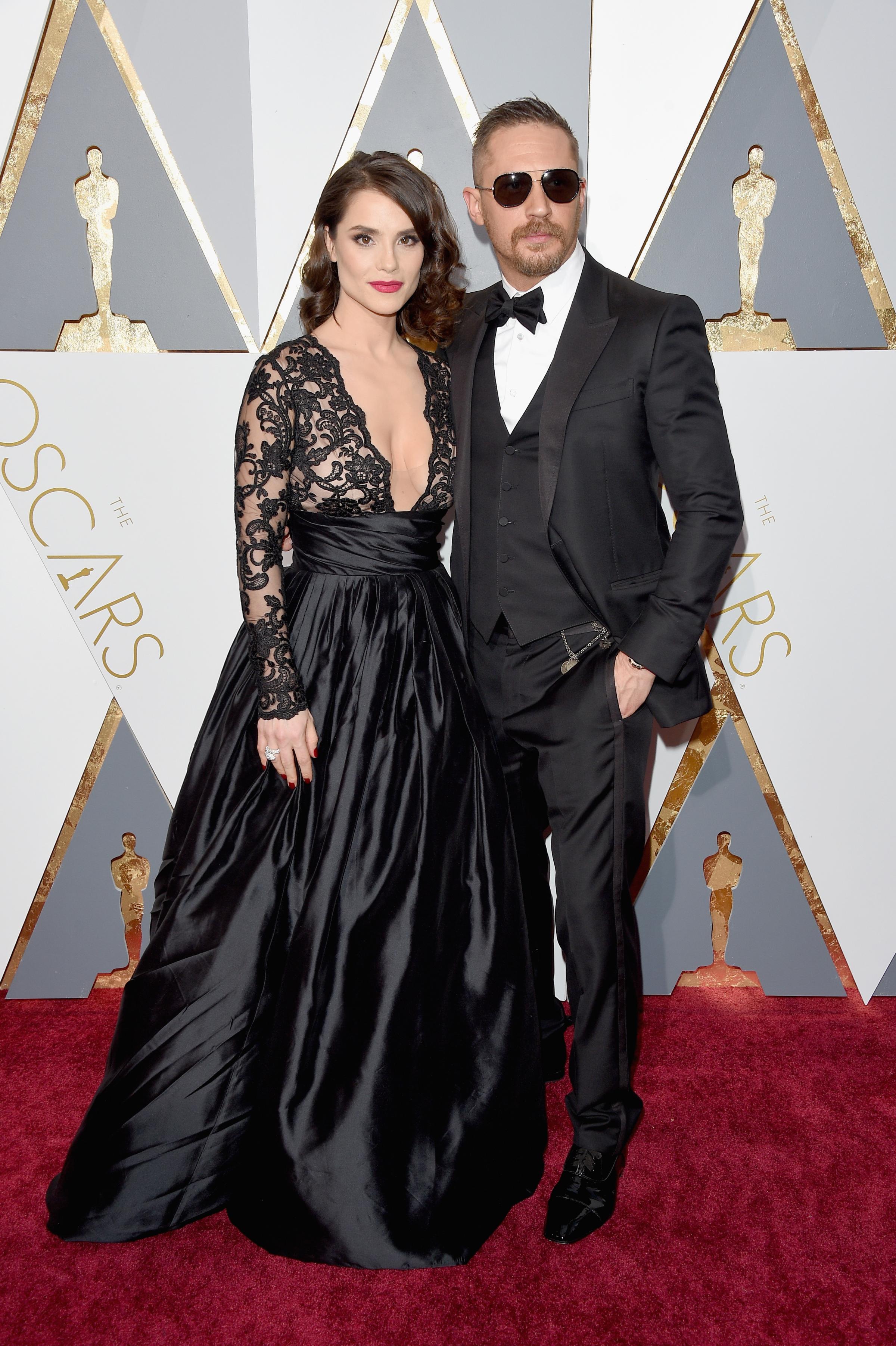 Charlotte Riley and Tom Hardy attend the 88th Annual Academy Awards on Feb. 28, 2016 in Hollywood, Calif.