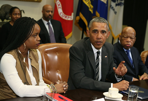 WASHINGTON, DC - FEBRUARY 18:  U.S. President Barack Obama (C) speaks about race relations while flanked by Brittany Packnett (L), and Rep. John Lewis (D-GA), in the Roosevelt Room at the White House, February 18, 2016 in Washington, DC.  President Obama met with African American faith and civil rights leaders before an event to celebrate Black History Month.  Mark Wilson&mdash;Getty Images (Mark Wilson&mdash;Getty Images)