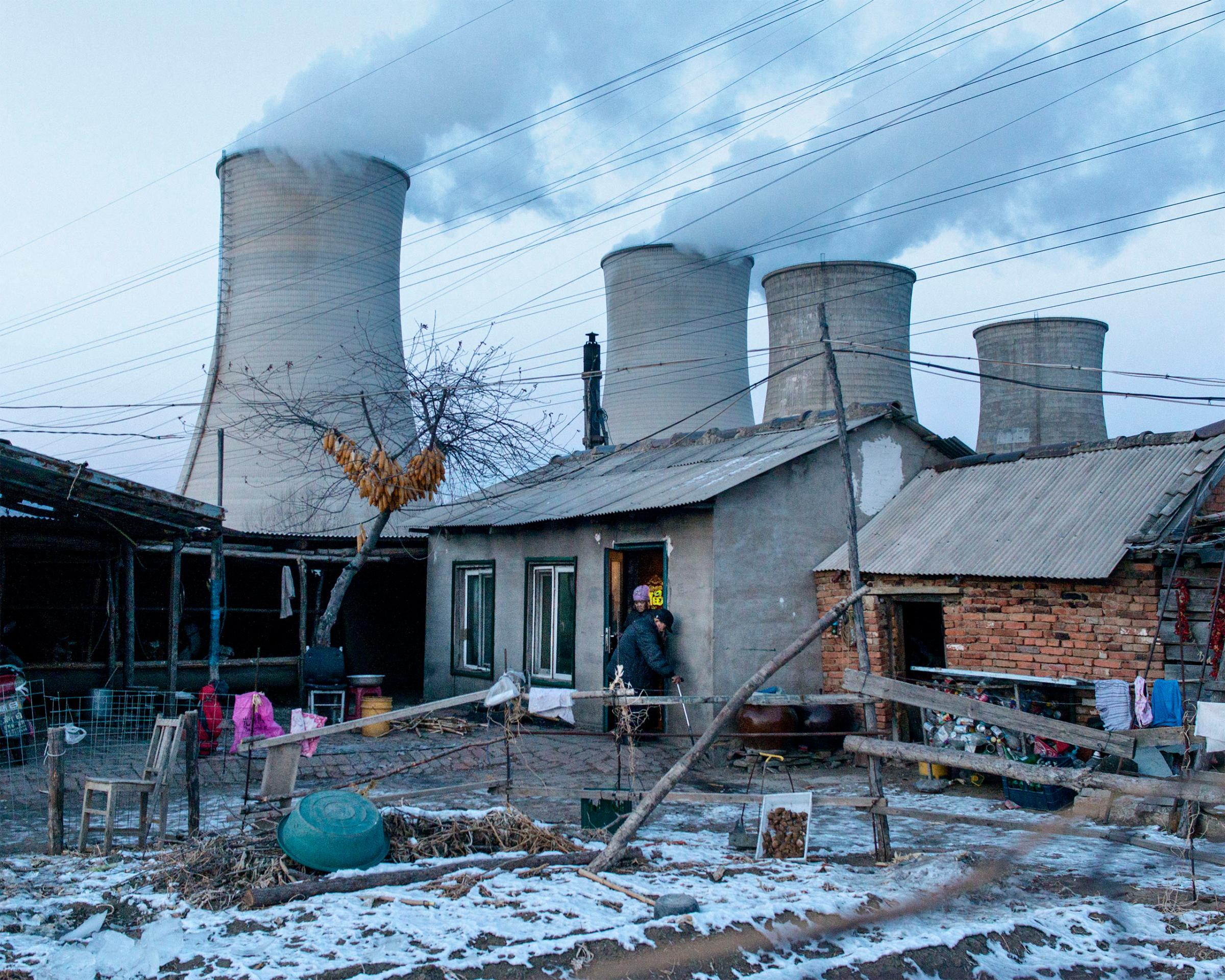 A farm situated next to a thermal power plant close to the North Korean border in Tumen, China.