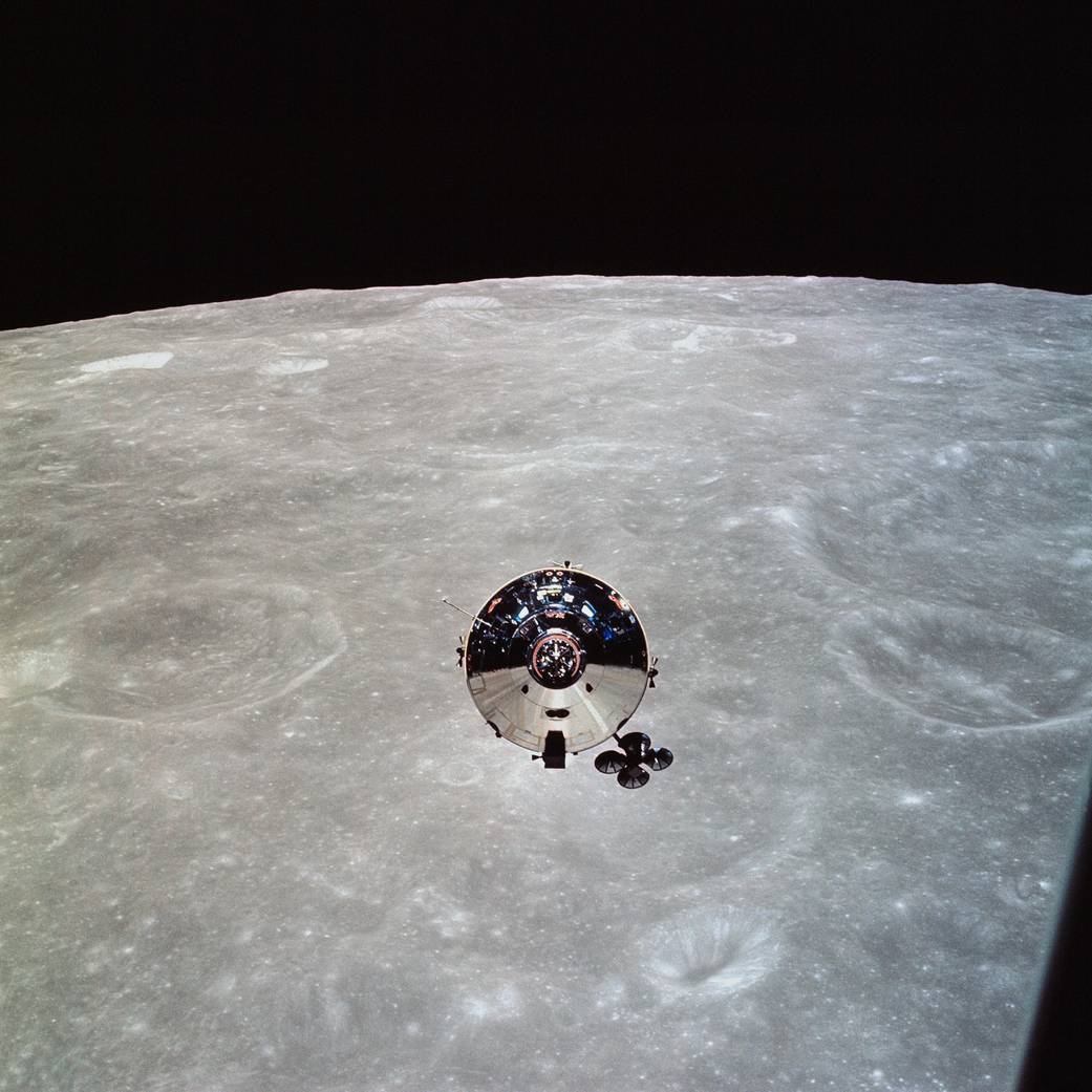 Too busy for music: The Apollo 10 command module, photographed in lunar orbit from the lunar module.
