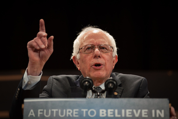 Democratic presidential candidate Sen. Bernie Sanders (I-VT) speaks at the Claremont Opera House on February 2, 2016 in Claremont, New Hampshire.