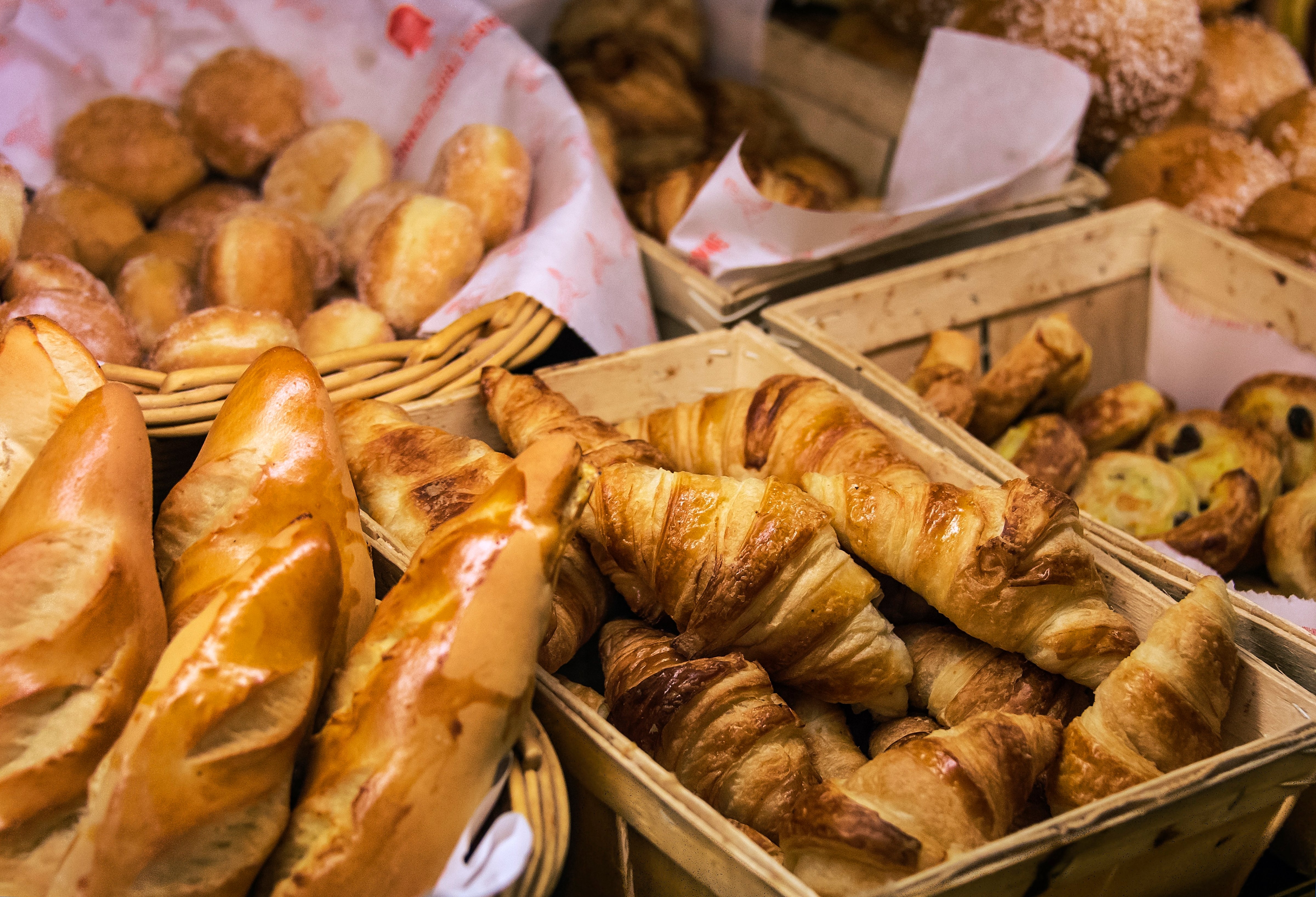 Croissants and bread in a French pastry shop. (John Greim—Getty Images)