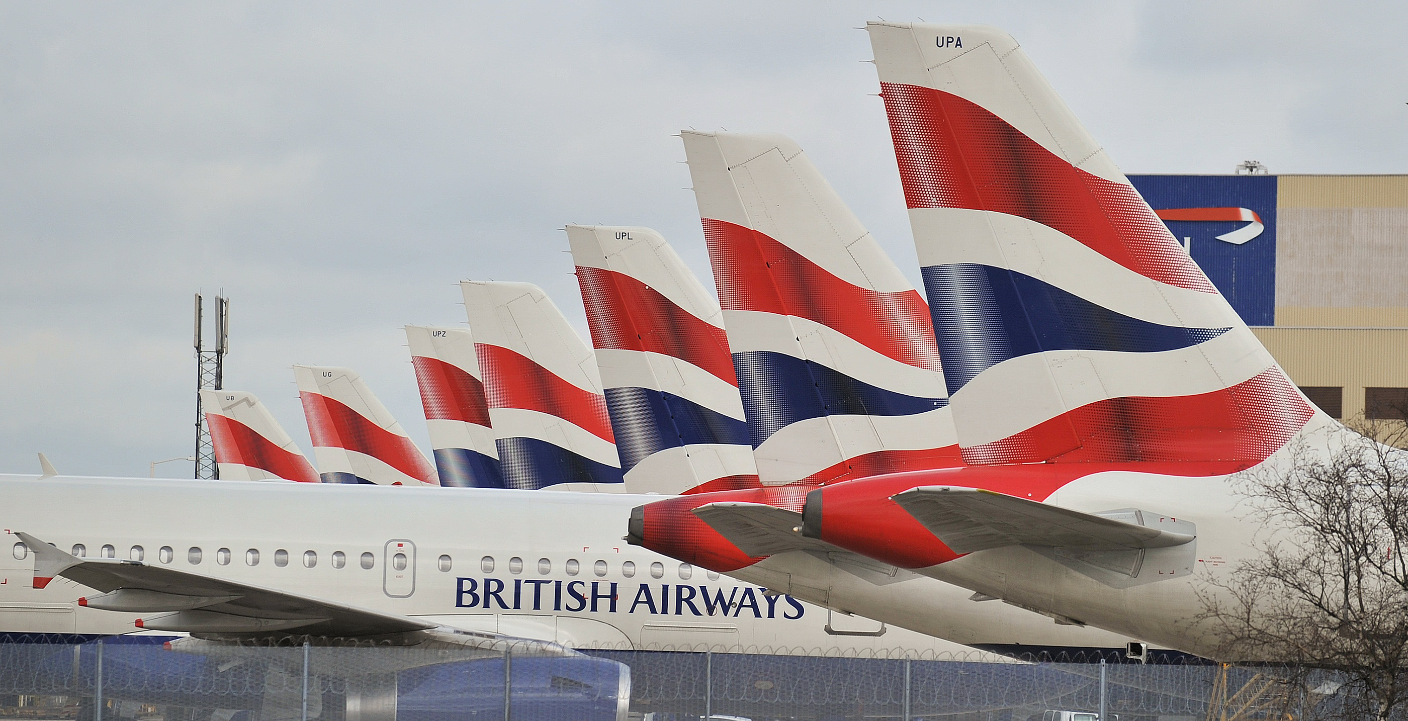 British Airways planes are grounded at Heathrow Airport on March 28, 2010. (Leon Neal—AFP/Getty Images)