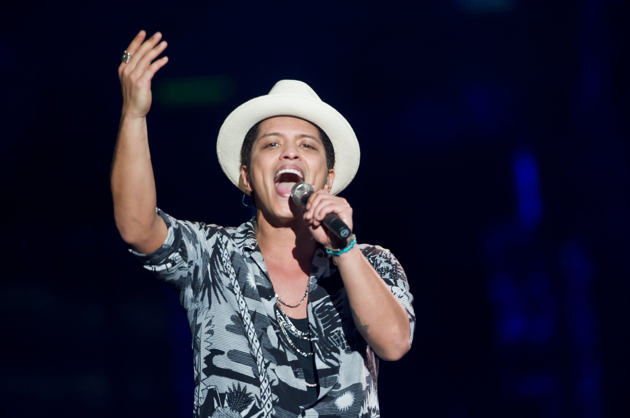 Bruno Mars performs on stage at Wireless Festival at Finsbury Park on July 6, 2014 in London, United Kingdom.