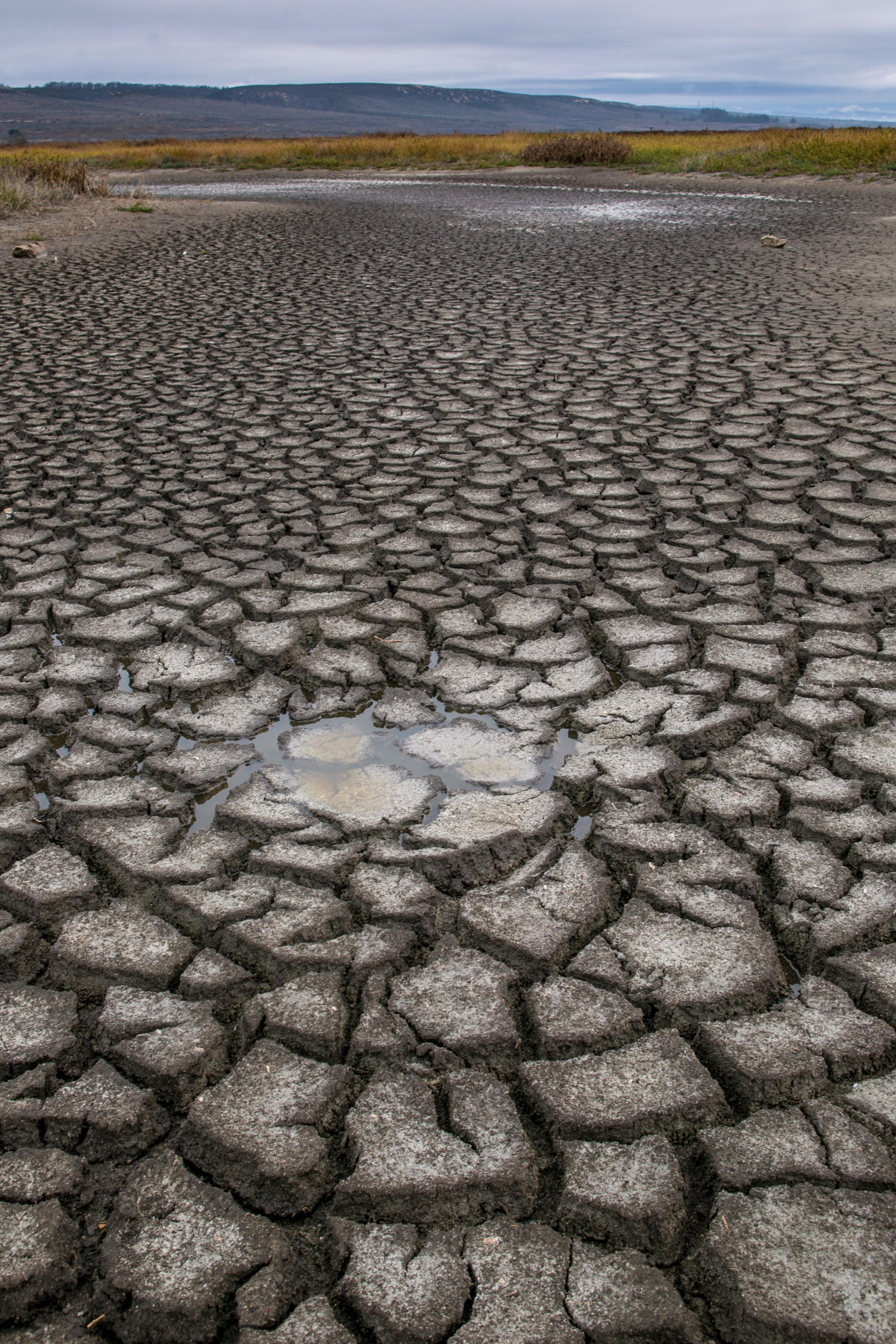 A dried mud flat along a stretch of the now dry Santa Ynez River is viewed on Nov. 15, 2015, near Lompoc, Calif.