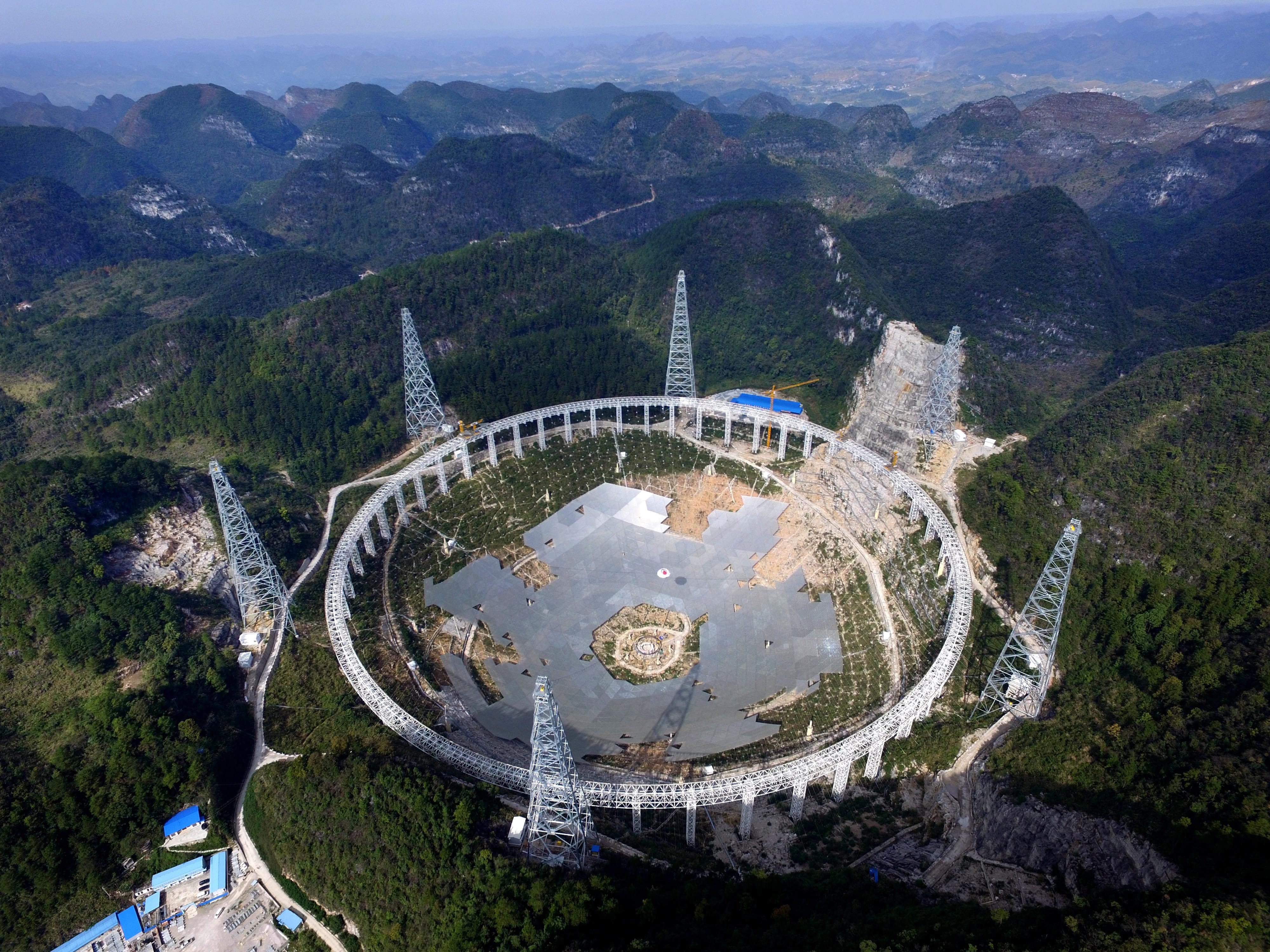 The Five-hundred-meter Aperture Spherical radio Telescope (FAST) under construction in southwest China's Guizhou province, on Nov. 26, 2015. (EPA)