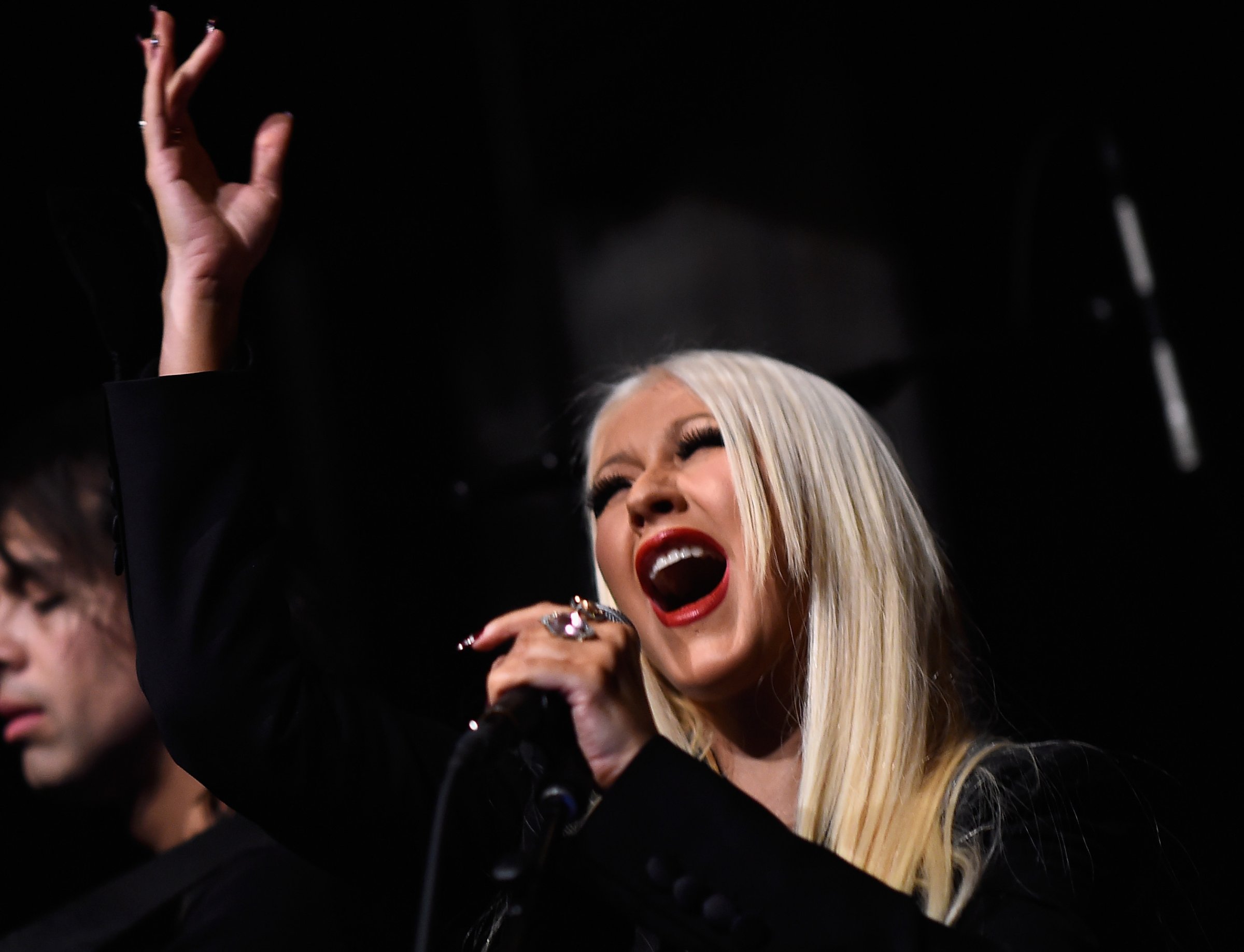 Singer Christina Aguilera performs at the Linda Perry Celebration For The Song "Hands Of Love" From The Film "Freeheld" on Jan. 5, 2016 in Los Angeles, California.