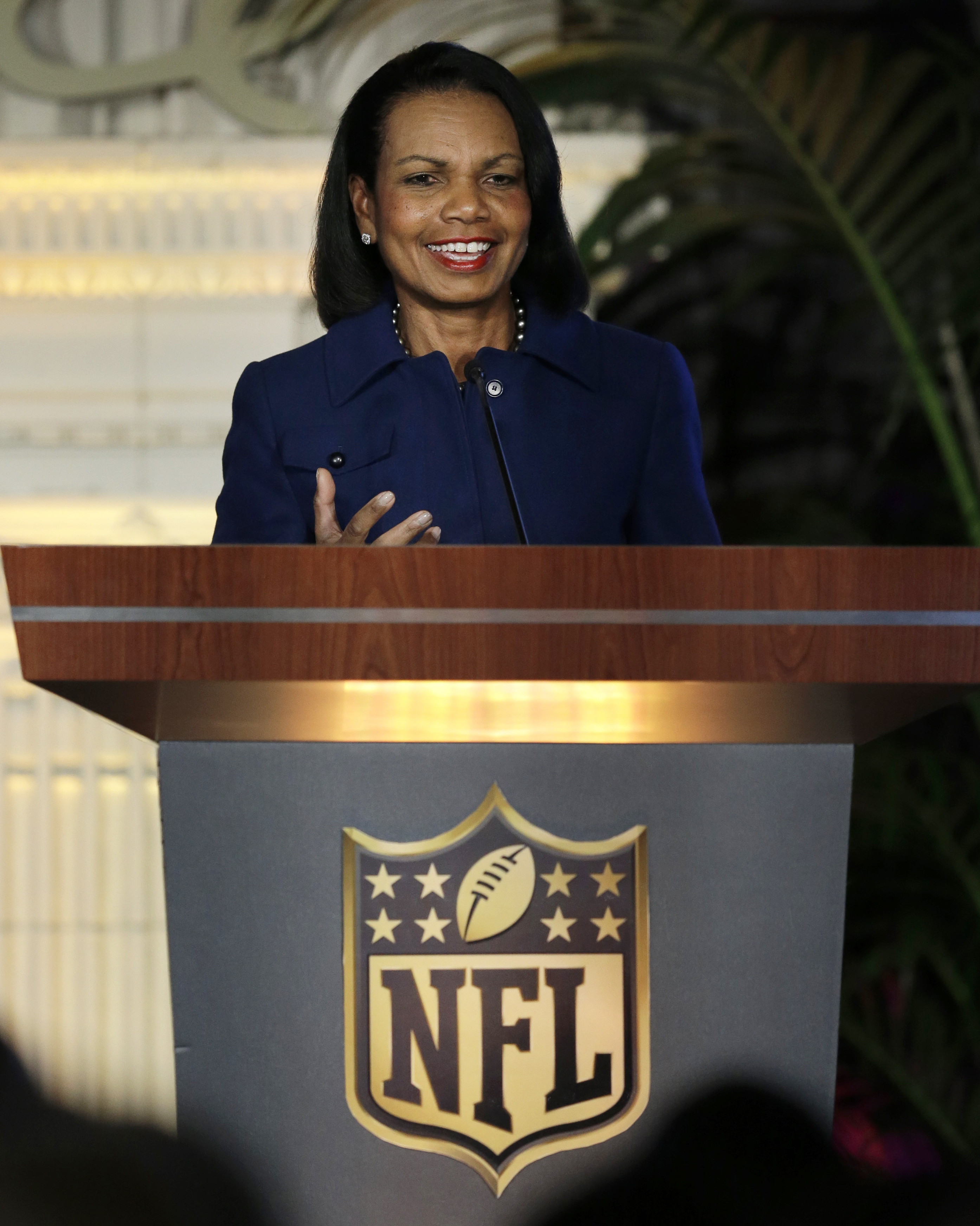 Condoleezza Rice gestures while speaking at the NFL Womens Summit on Feb. 4, 2016, in San Francisco. (Ben Margot—AP)