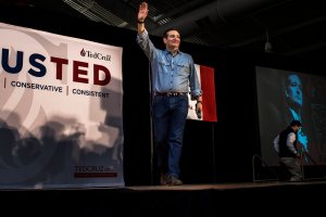 Ted Cruz held a rally at the Elwell Family Food Centera in Des Moines, Iowa on Sunday Sunday night, January 31rst. The night before Caucuses he encouraged his supporters to Caucus for him and bring friends in a speech that focused heavily on his religious message. (Natalie Keyssar for TIME)