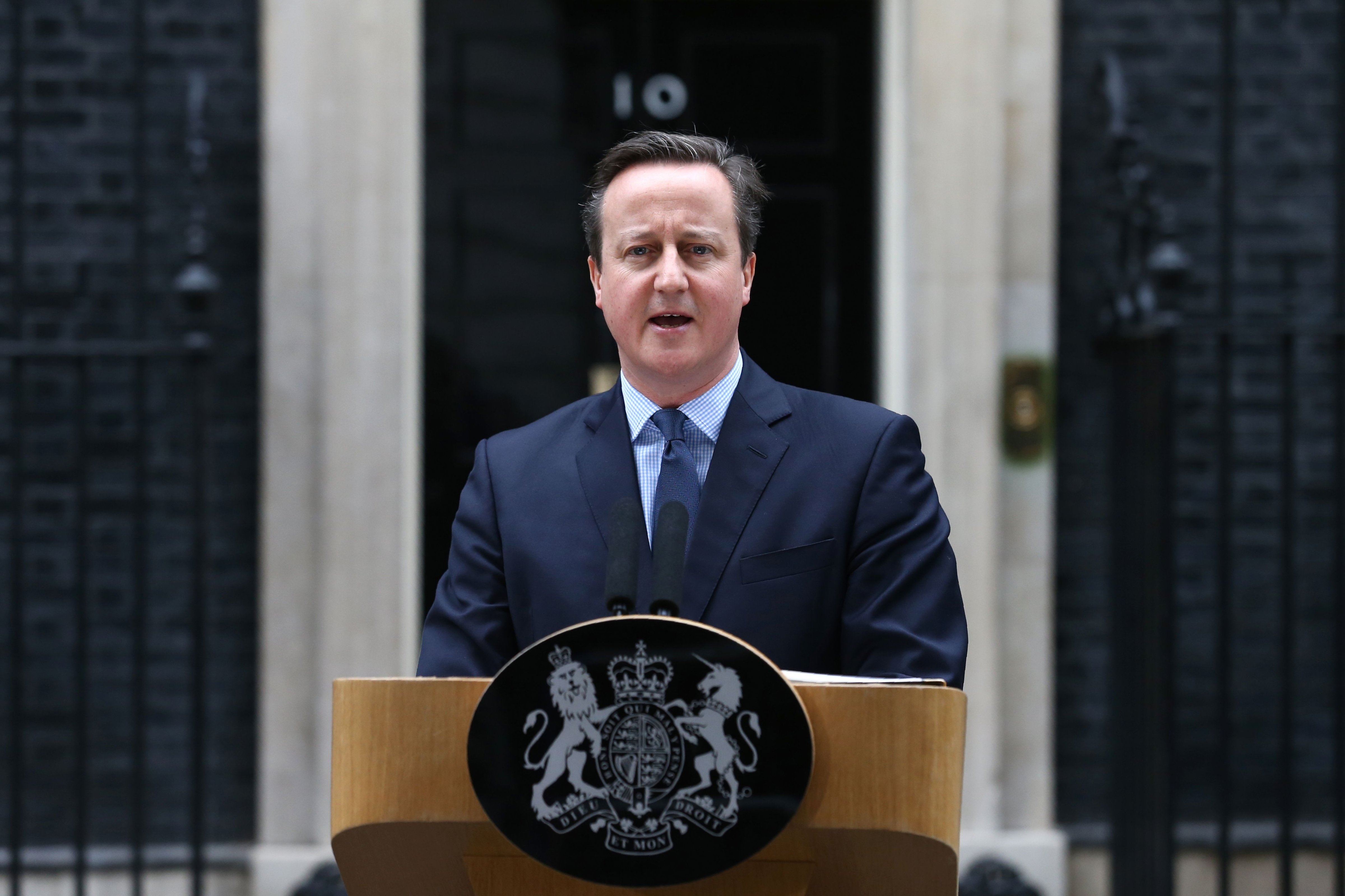 David Cameron makes a statement to the media outside 10 Downing Street in London on Feb. 20, 2016. (Justin Tallis—AFP/Getty Images)