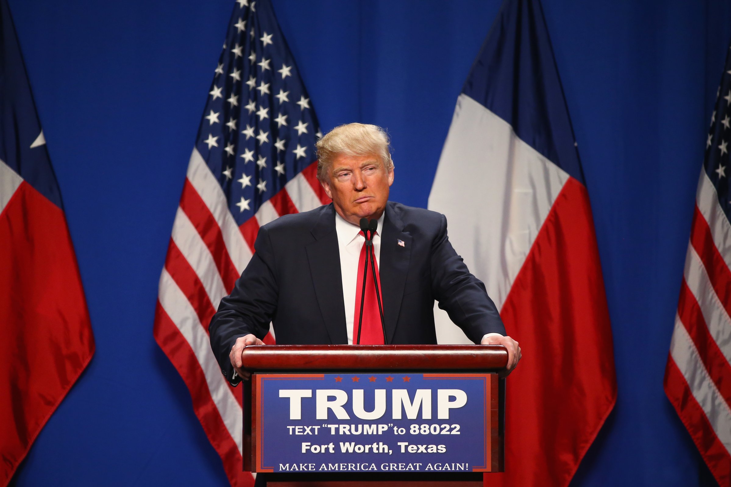 Republican presidential candidate Donald Trump speaks at a rally in Fort Worth, Texas, Feb. 26, 2016.